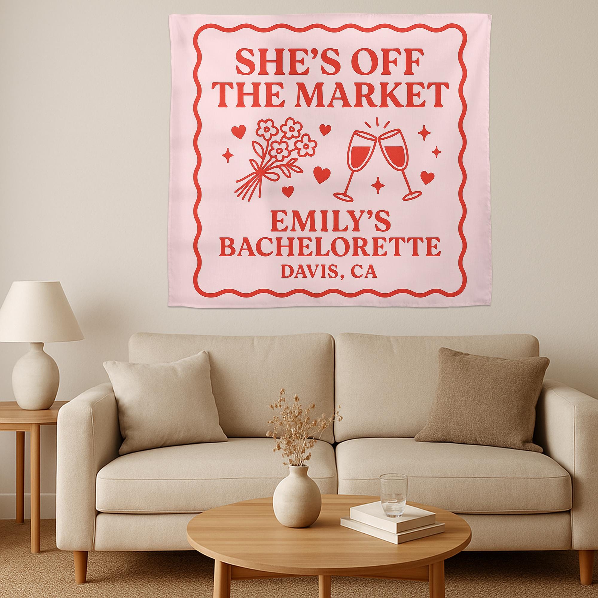 She’s Off The Market Tapestry, Bachelorette Party Banner, Custom Bridal Shower Decor, Engagement Celebration Wall Sign, Party Decoration