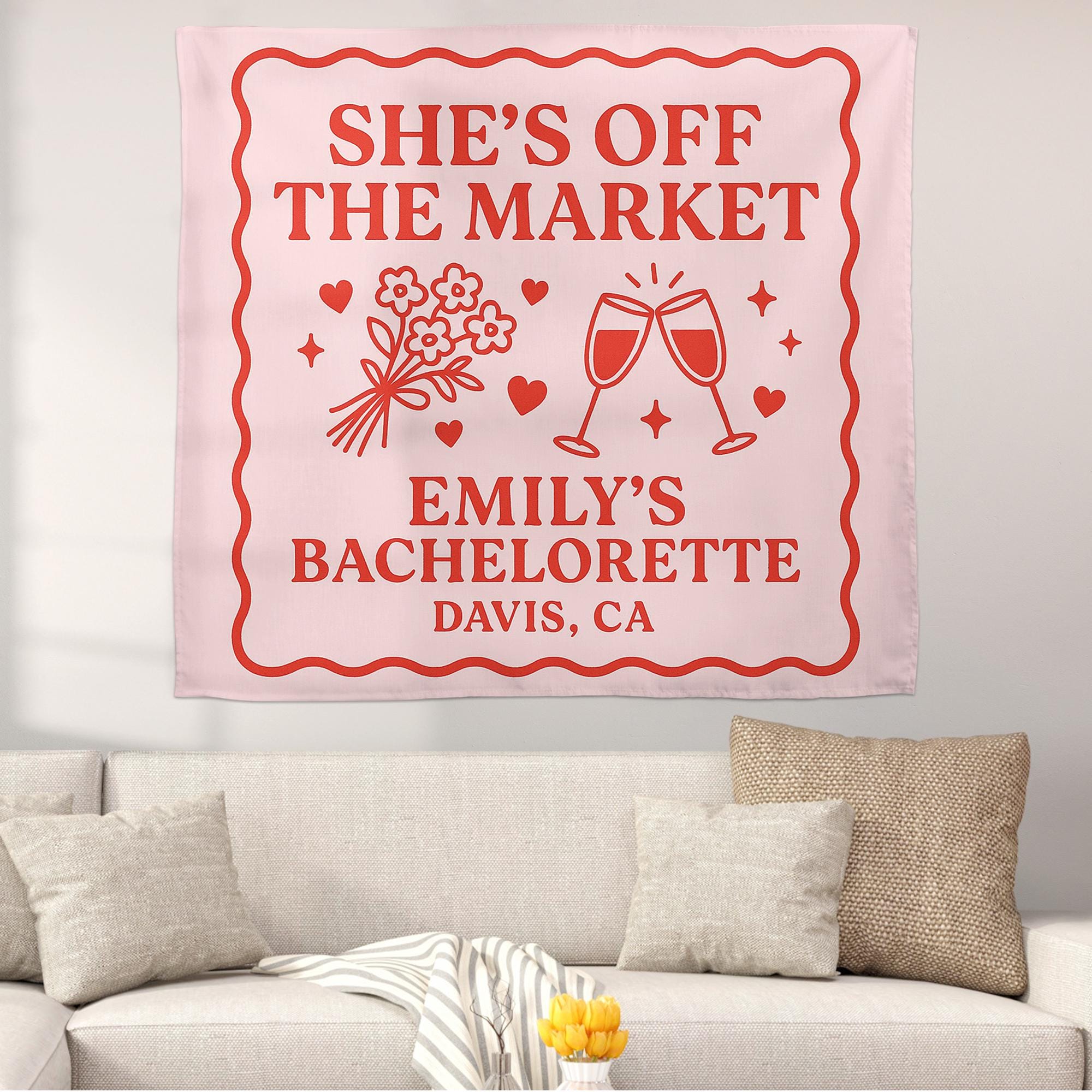 She’s Off The Market Tapestry, Bachelorette Party Banner, Custom Bridal Shower Decor, Engagement Celebration Wall Sign, Party Decoration
