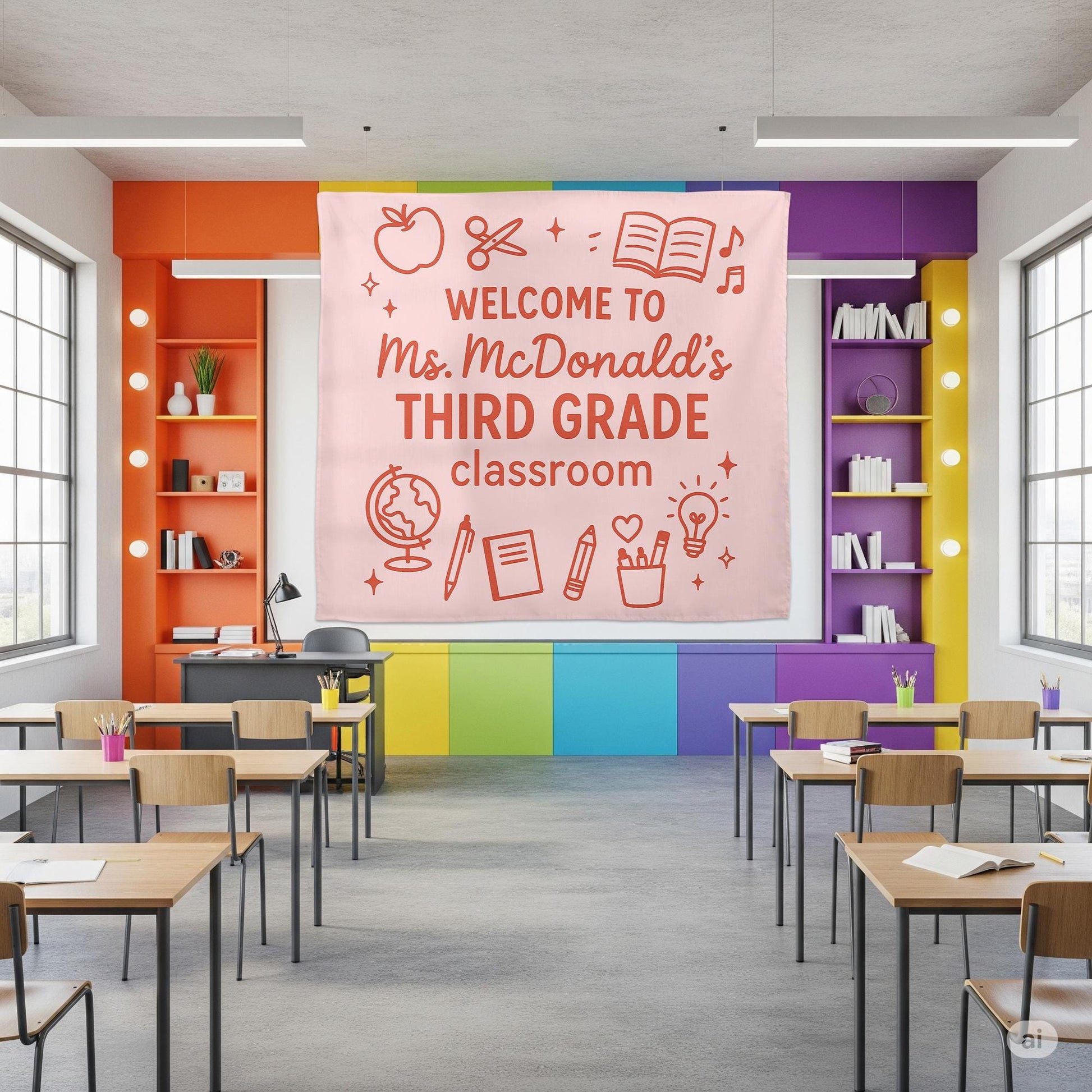 Welcome to Third Grade Classroom Tapestry, Custom Teacher Banner, Back to School Wall Decor, Elementary Classroom Sign, Class Decoration