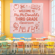 Welcome to Third Grade Classroom Tapestry, Custom Teacher Banner, Back to School Wall Decor, Elementary Classroom Sign, Class Decoration