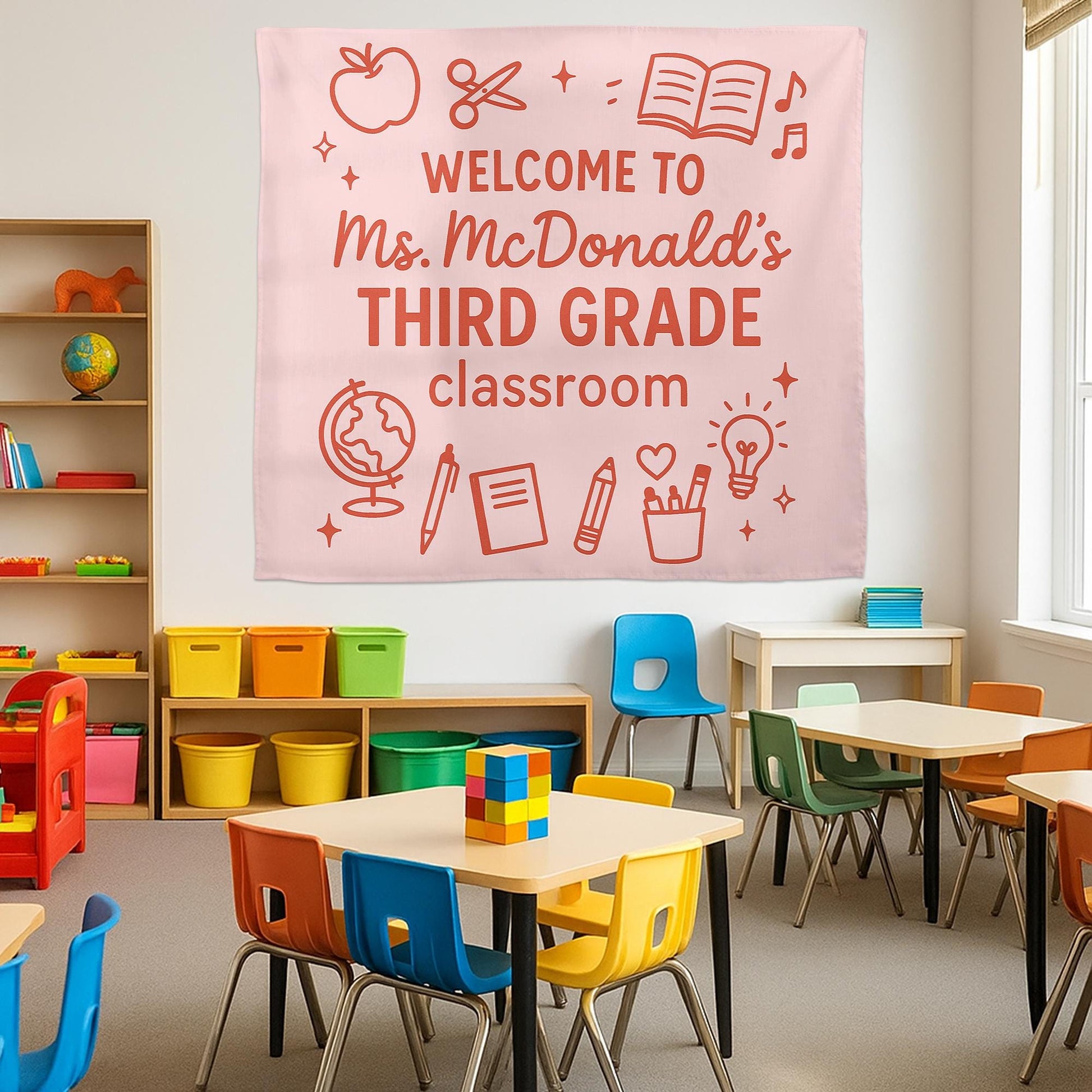 Welcome to Third Grade Classroom Tapestry, Custom Teacher Banner, Back to School Wall Decor, Elementary Classroom Sign, Class Decoration