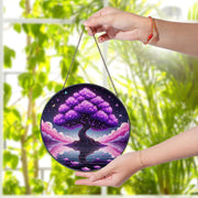 Magnificent Ancient Tree Suncatcher – Faux Stained Glass Window Hanging, Mystical Nature Decor, Round Dreamy Sun Catcher for Home or Gift