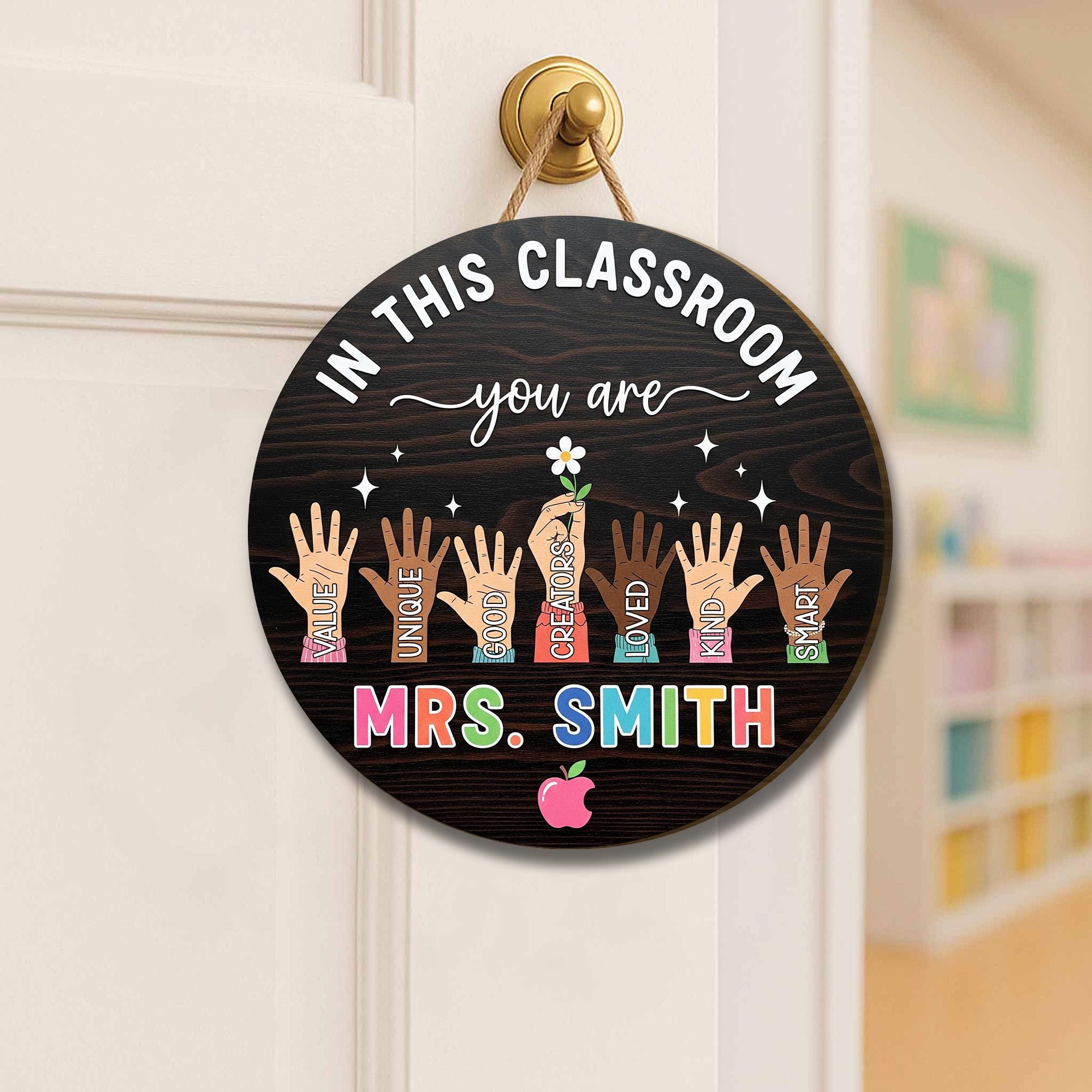 Personalized Teacher Door Hanger, Teacher Appreciation Door Sign Classroom Decor, Custom Teacher Name Wooden Sign, Welcome Classroom Sign