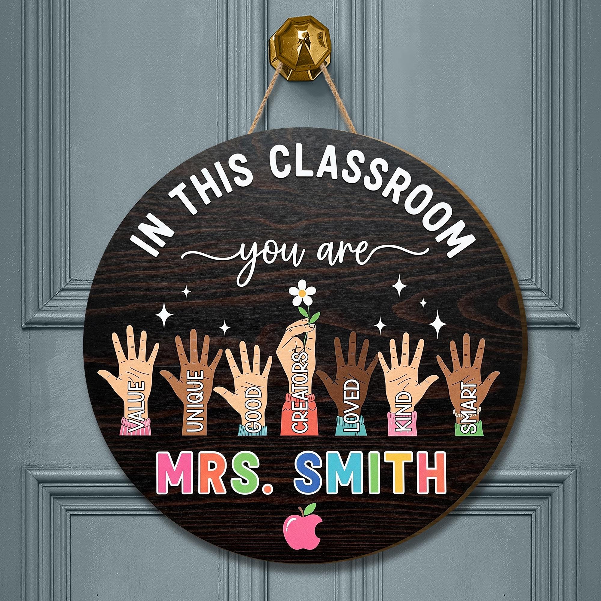 Personalized Teacher Door Hanger, Teacher Appreciation Door Sign Classroom Decor, Custom Teacher Name Wooden Sign, Welcome Classroom Sign