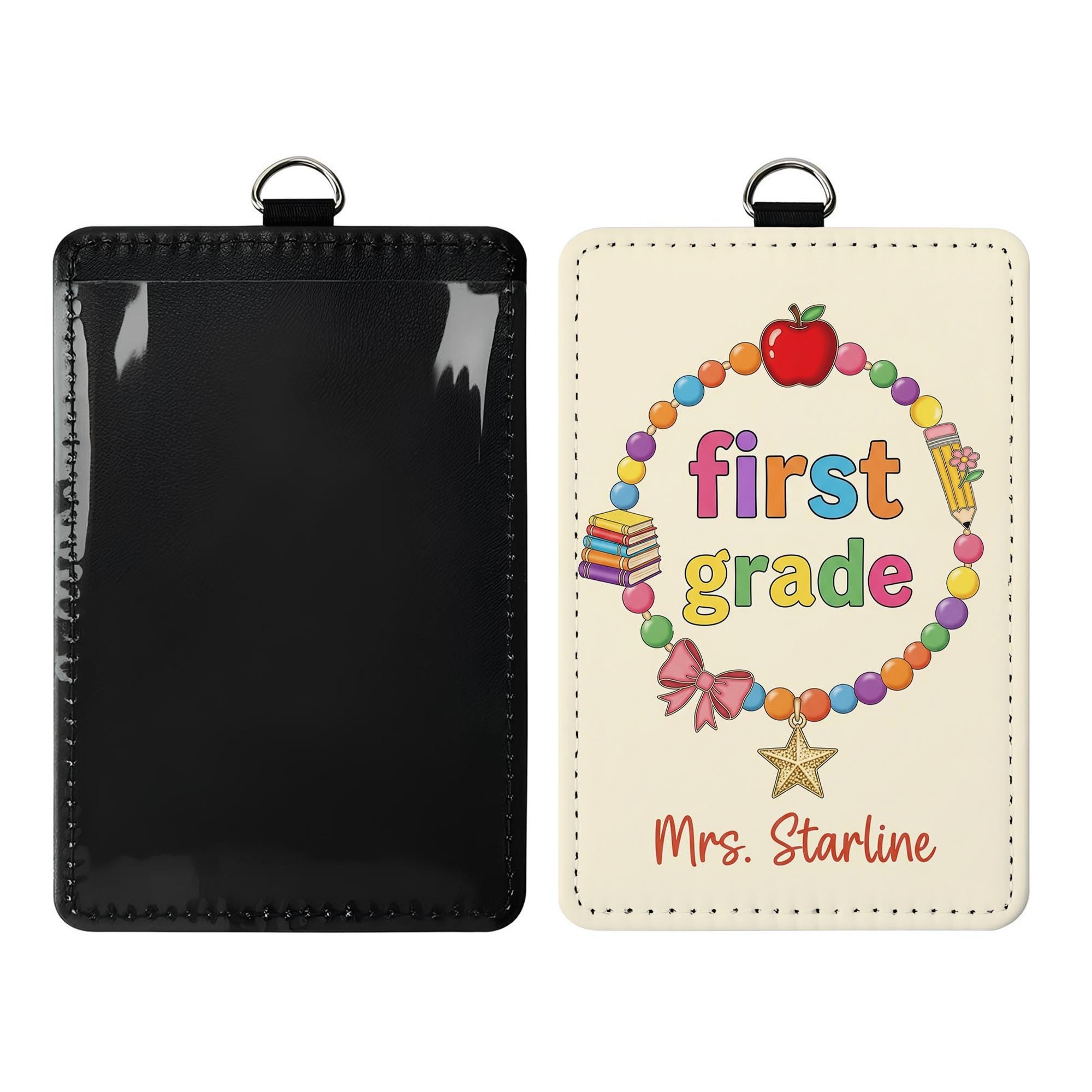 Custom First Grade Teacher Badge Holder – Personalized ID Card with Name, Cute Lanyard Accessory for Back to School, Gift for Educators