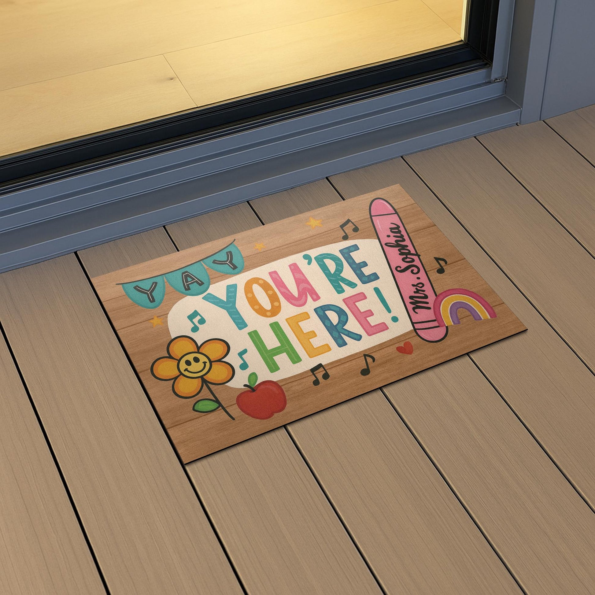Personalized Teacher Doormat - Yay You're Here Rug - Cute Classroom Welcome Mat with Name - Back to School Gift for Teachers, School Decor