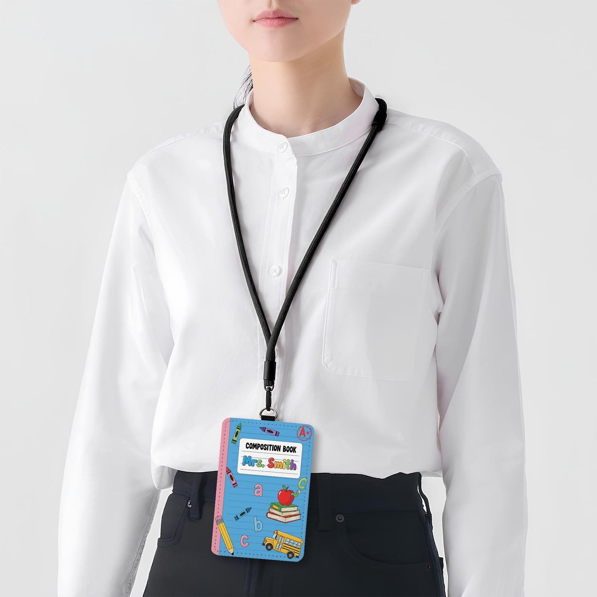 Personalized Teacher Badge Reel Holder - Composition Book ID Card - Cute School Lanyard Accessory with Name for Back to School, Educators