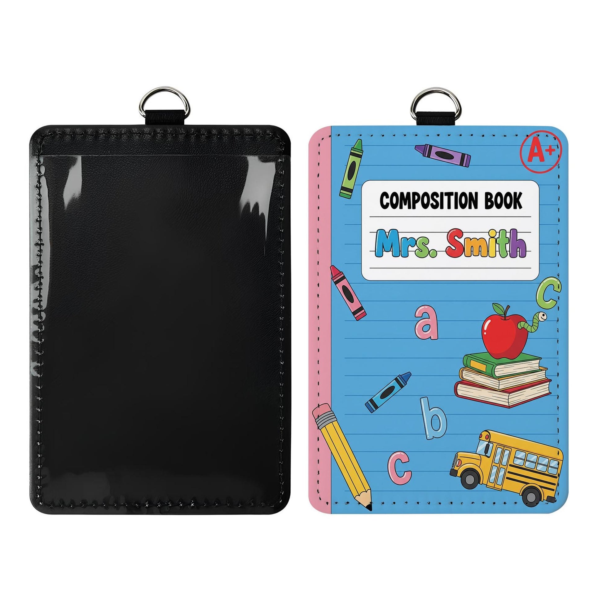 Personalized Teacher Badge Reel Holder - Composition Book ID Card - Cute School Lanyard Accessory with Name for Back to School, Educators
