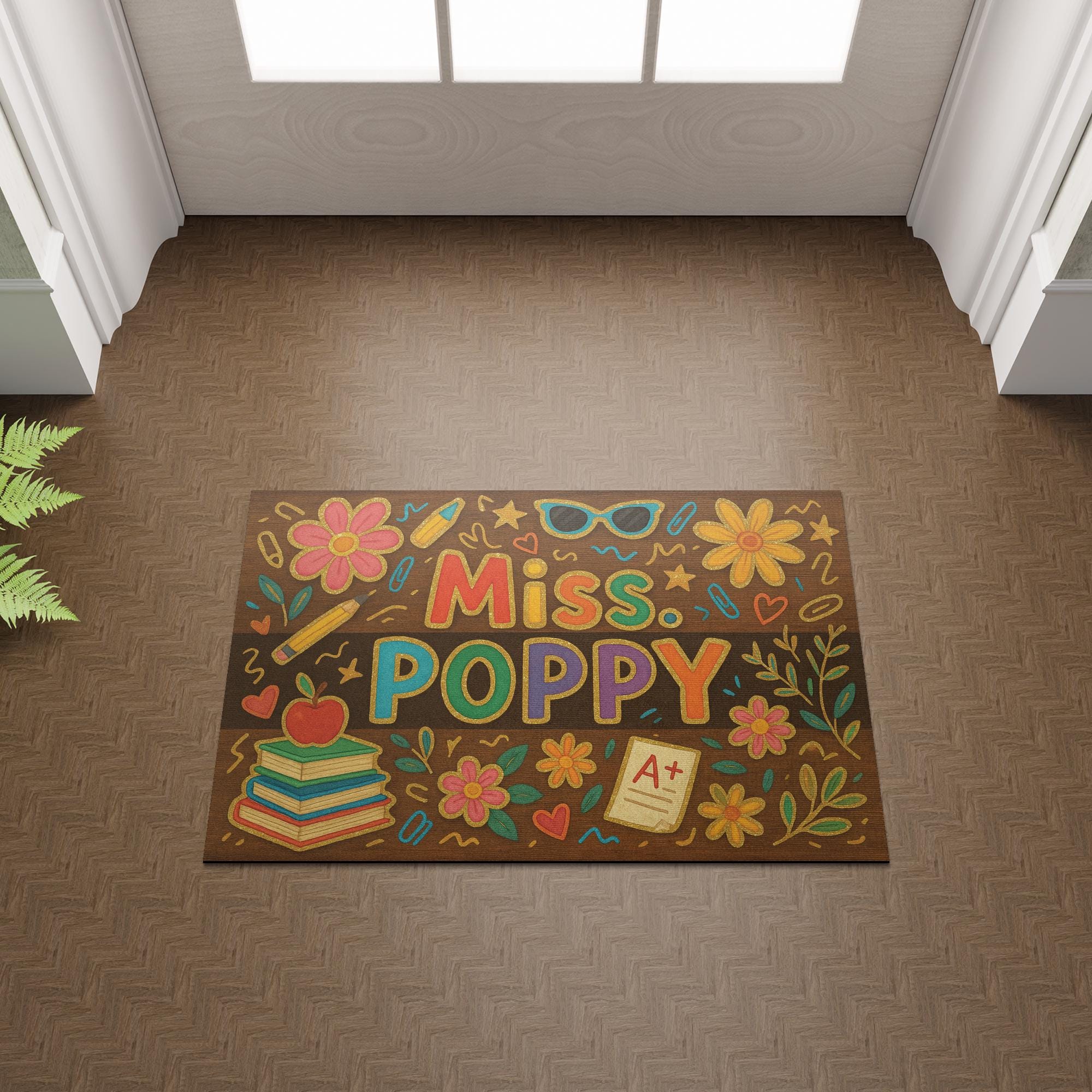 Personalized Teacher Doormat, Colorful Classroom Welcome Mat, Custom Name Rug for School Entry, Back to School Teacher Gift, Classroom Decor