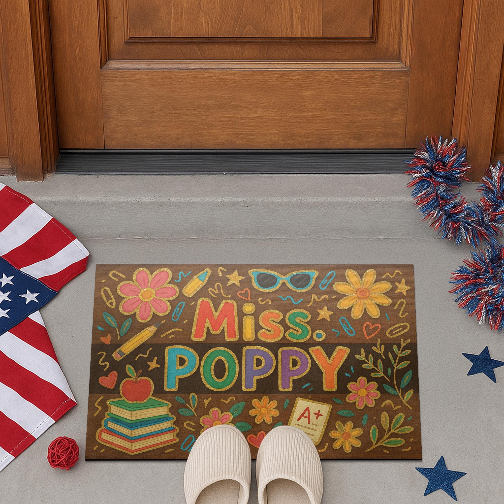 Personalized Teacher Doormat, Colorful Classroom Welcome Mat, Custom Name Rug for School Entry, Back to School Teacher Gift, Classroom Decor