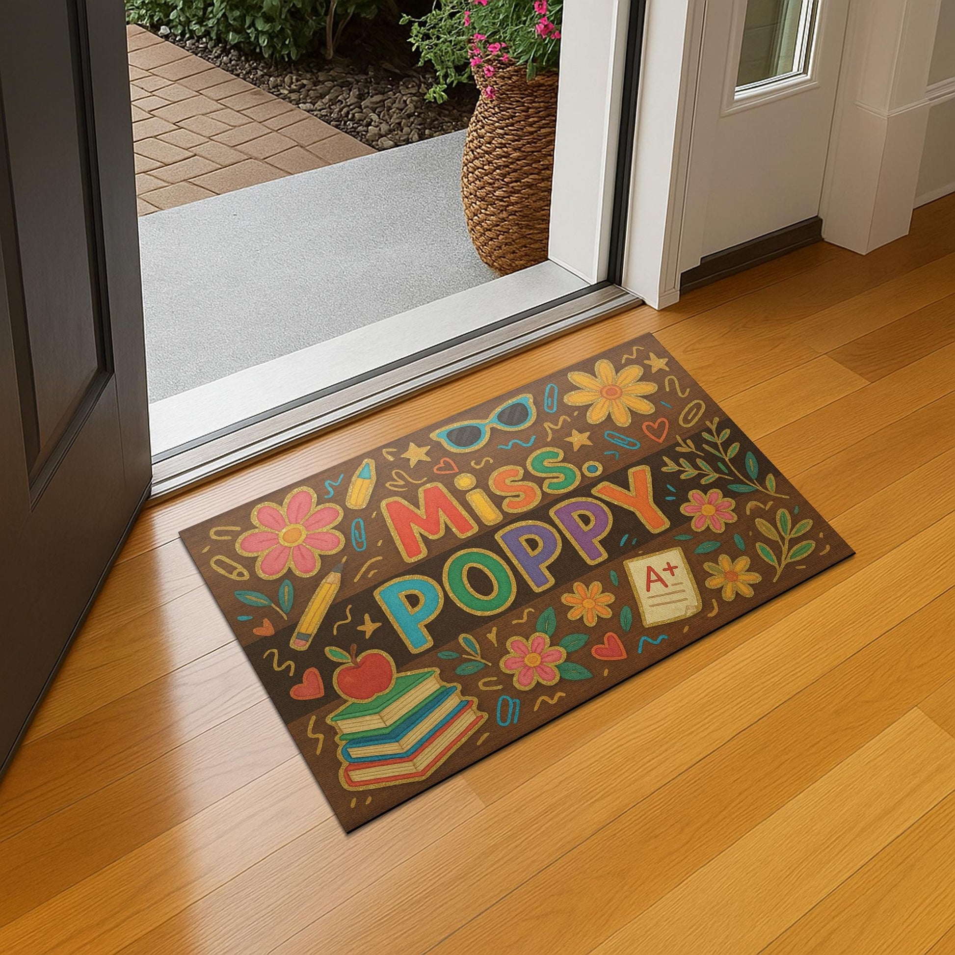 Personalized Teacher Doormat, Colorful Classroom Welcome Mat, Custom Name Rug for School Entry, Back to School Teacher Gift, Classroom Decor
