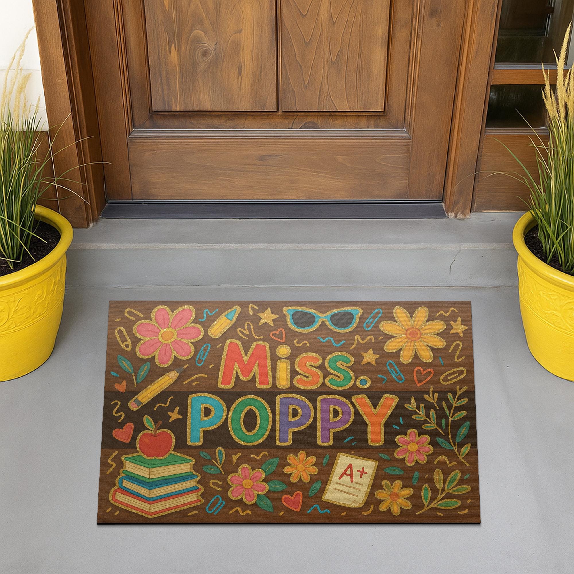 Personalized Teacher Doormat, Colorful Classroom Welcome Mat, Custom Name Rug for School Entry, Back to School Teacher Gift, Classroom Decor
