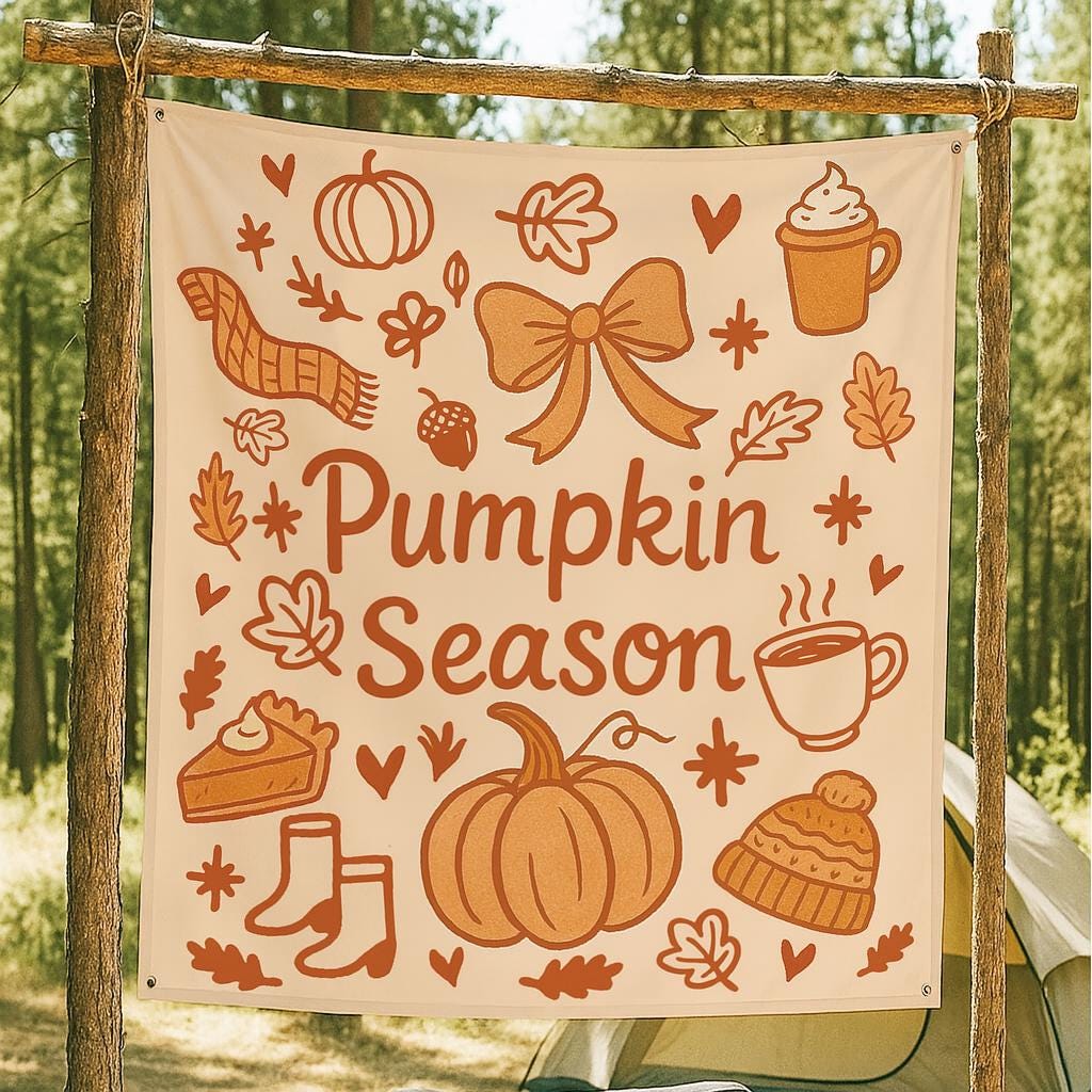 Pumpkin Season Fall Tapestry – Autumn Wall Hanging Home Decor, Outdoor Autumn Season Decor, Rustic Tent Theme Backdrop