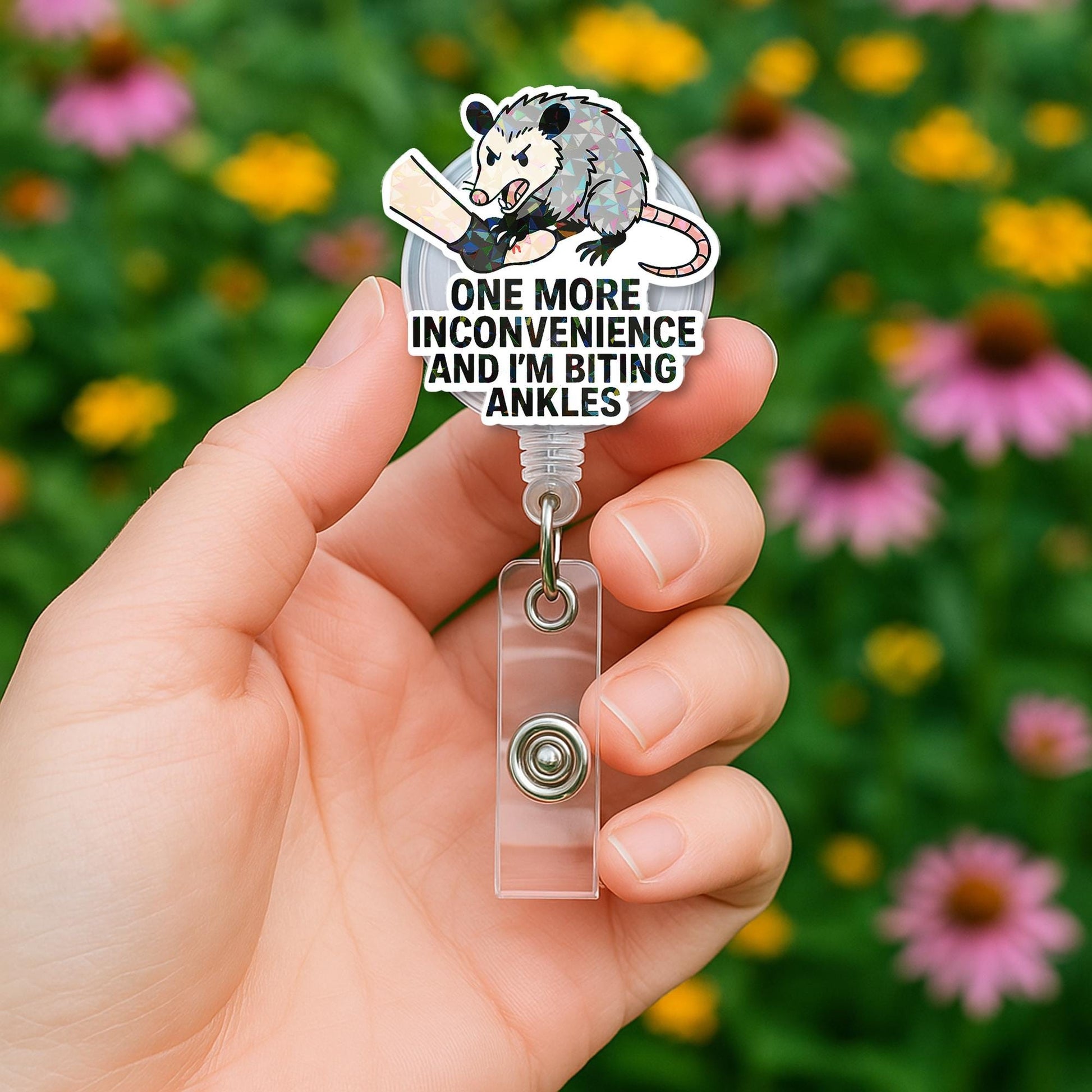Funny Possum Badge Reel, Biting Ankles ID Holder, Retractable Work Badge Clip, Sassy Animal Humor Gift, Nurse Office Accessory