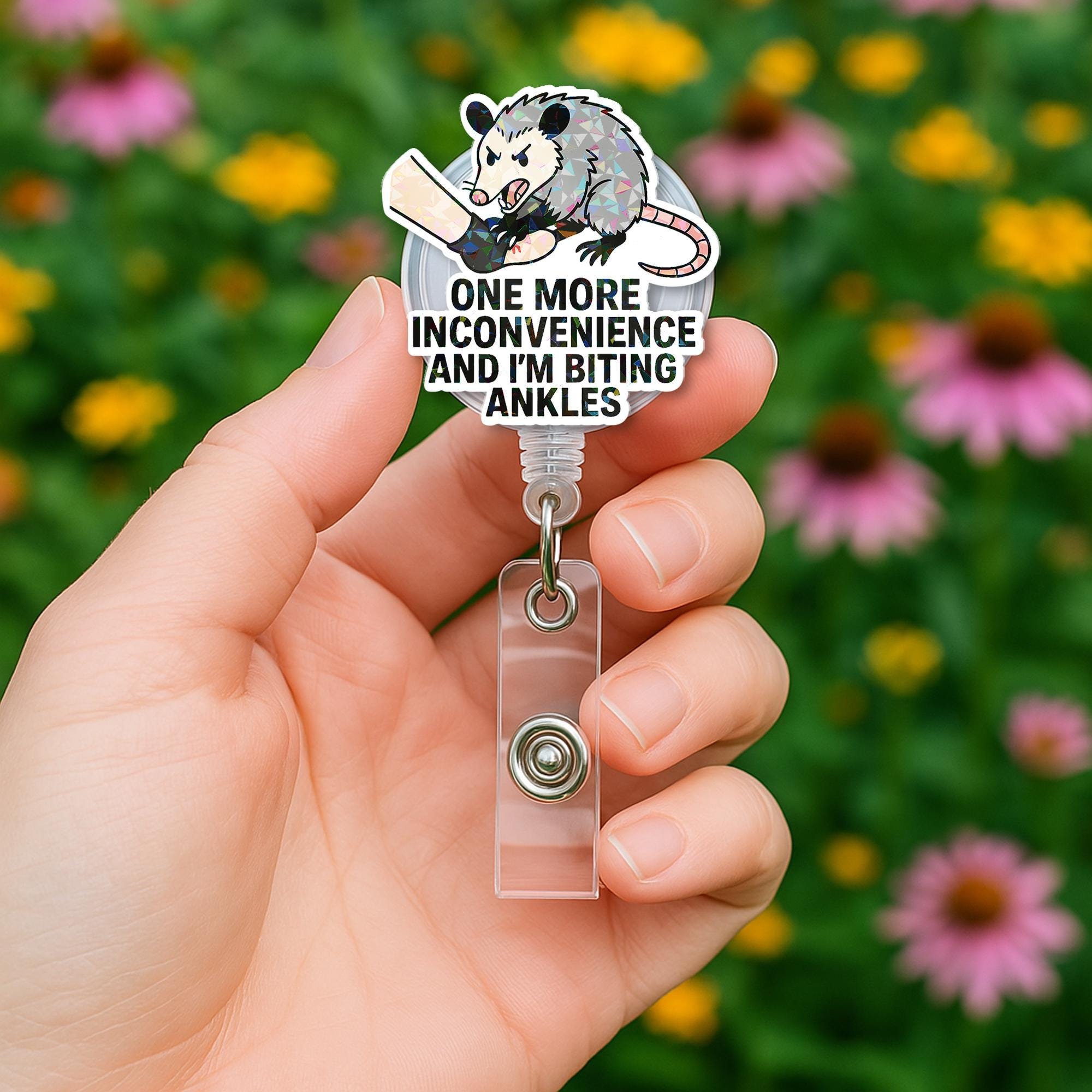Funny Possum Badge Reel, Biting Ankles ID Holder, Retractable Work Badge Clip, Sassy Animal Humor Gift, Nurse Office Accessory