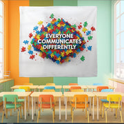 Everyone Communicates Differently Tapestry – Puzzle Piece Classroom Wall Decor, Neurodiversity Inclusive Banner for Teachers and Schools