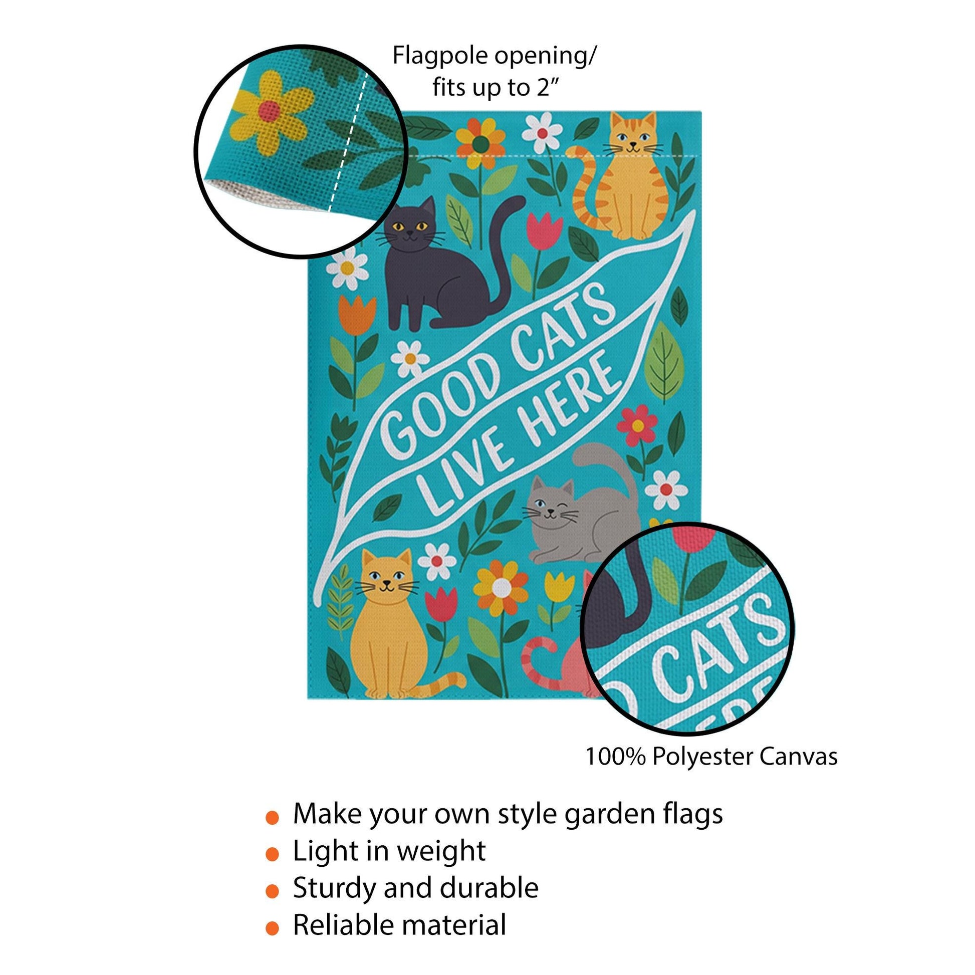 Good Cats Live Here Garden Flag – Colorful Outdoor Cat Decor for Yard or Porch, Cute Pet Lover House Flag with Flowers and Feline Friends