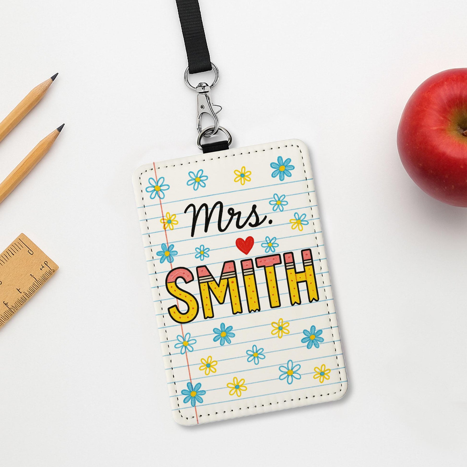Teacher ID Badge Holder, Cute Floral Name Tag, Classroom Lanyard for Women, Personalized Teacher Gift, Back to School Accessory