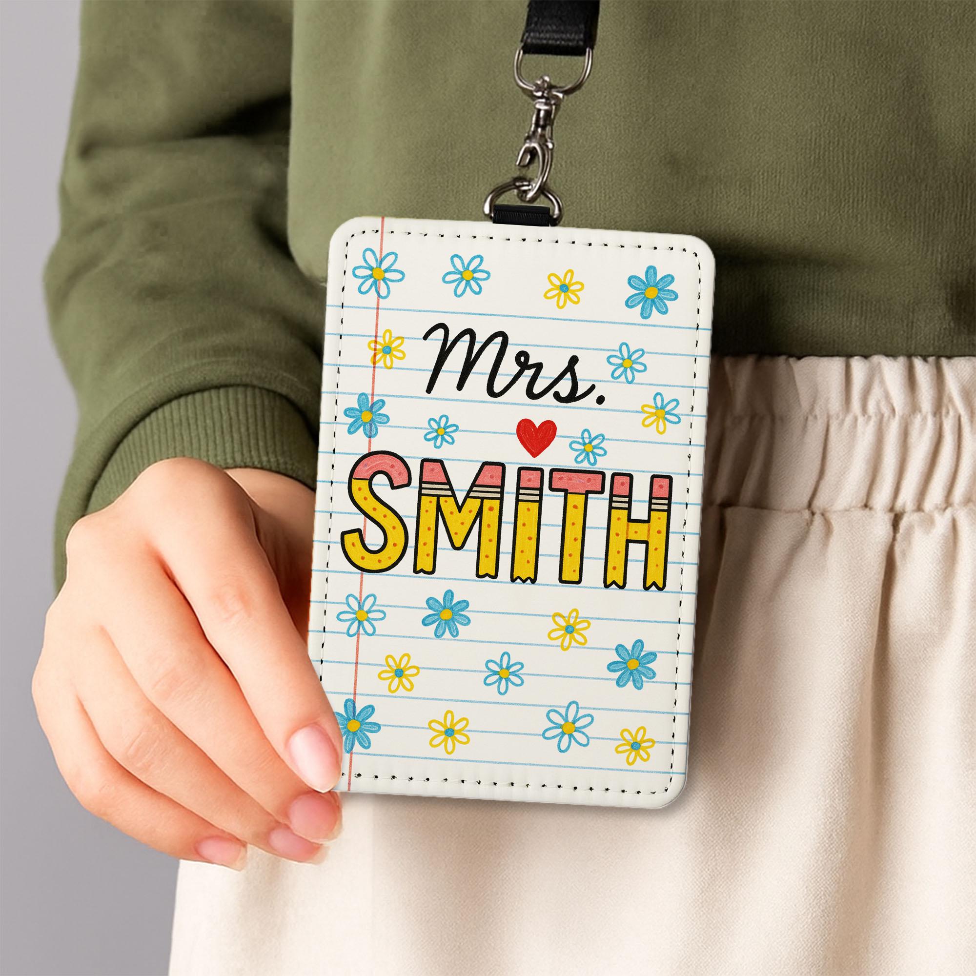 Teacher ID Badge Holder, Cute Floral Name Tag, Classroom Lanyard for Women, Personalized Teacher Gift, Back to School Accessory