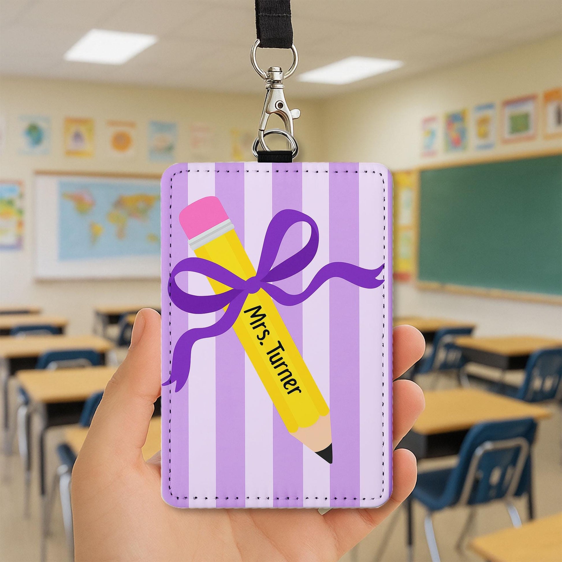 Vintage Pencil ID Badge Holder, Cute Teacher Lanyard, Back to School Gift, Colorful Name Tag, Classroom Accessory,Educator Gift,Teacher Gift