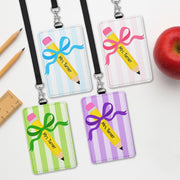 Vintage Pencil ID Badge Holder, Cute Teacher Lanyard, Back to School Gift, Colorful Name Tag, Classroom Accessory,Educator Gift,Teacher Gift