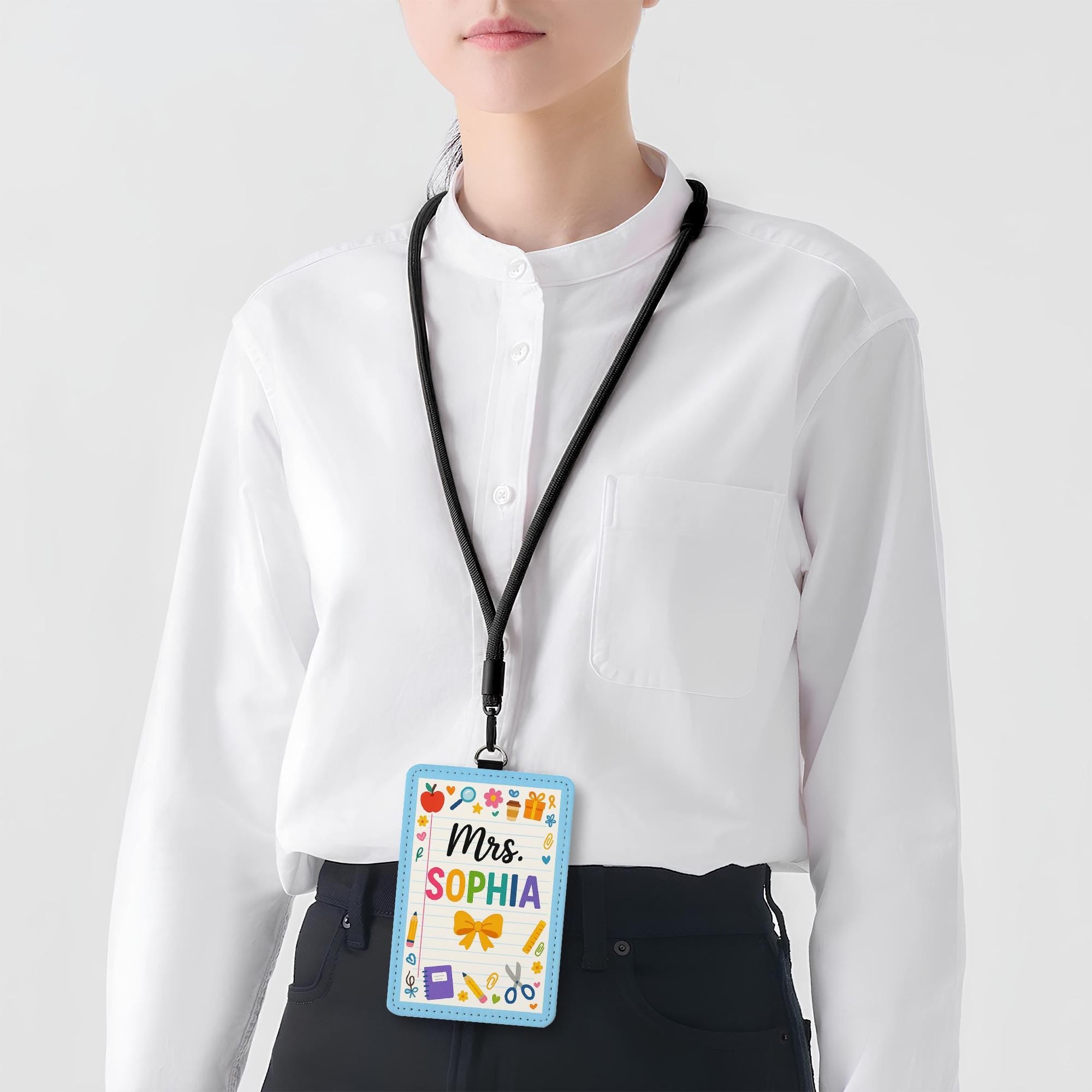 Rainbow Teacher ID Badge Holder, Cute School Lanyard, Personalized Name Tag, Back to School Gift, Classroom Accessory, Educator Style