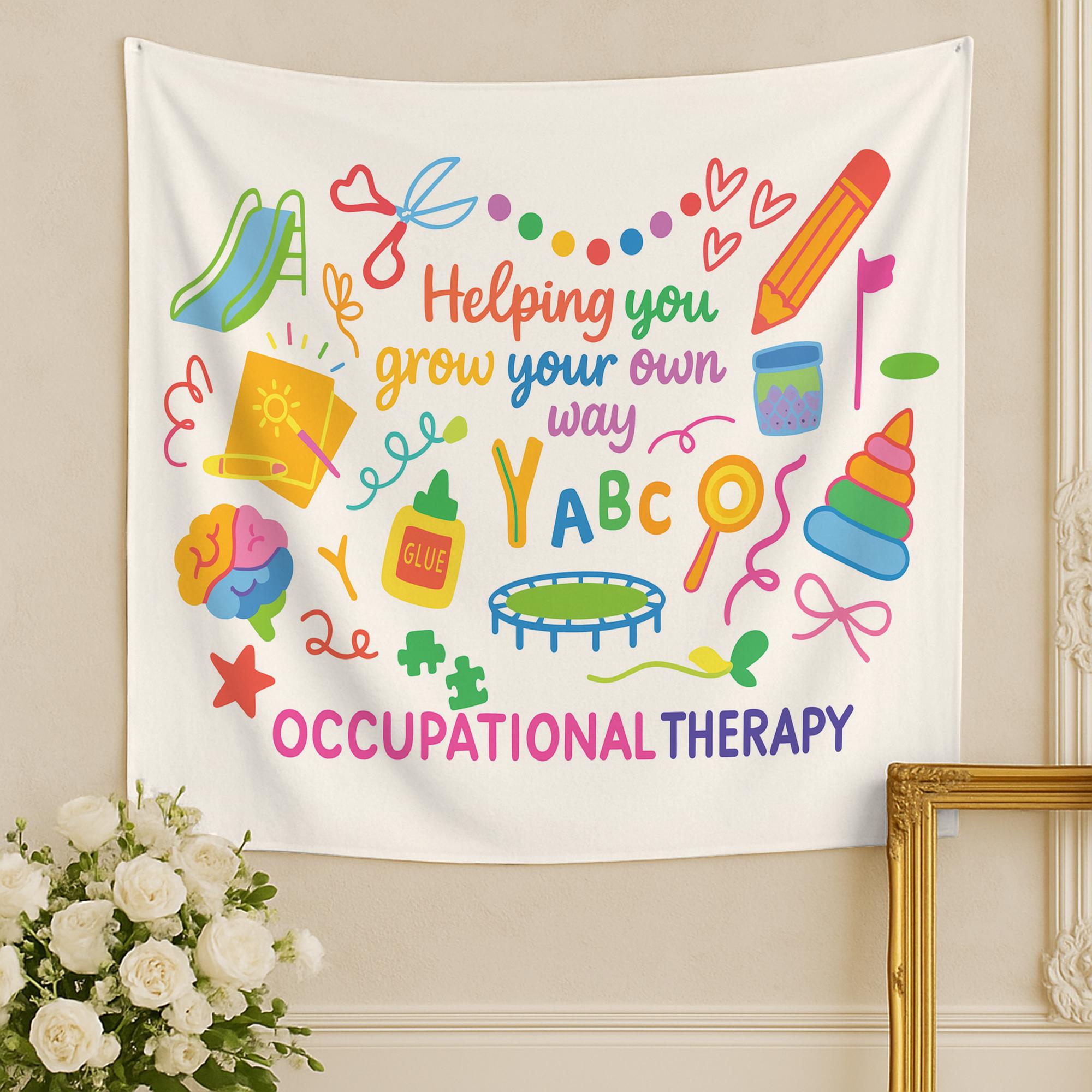 Occupational Therapy Tapestry – Colorful Pediatric OT Wall Decor – Helping You Grow Your Own Way Banner – Sensory Room or Classroom Art