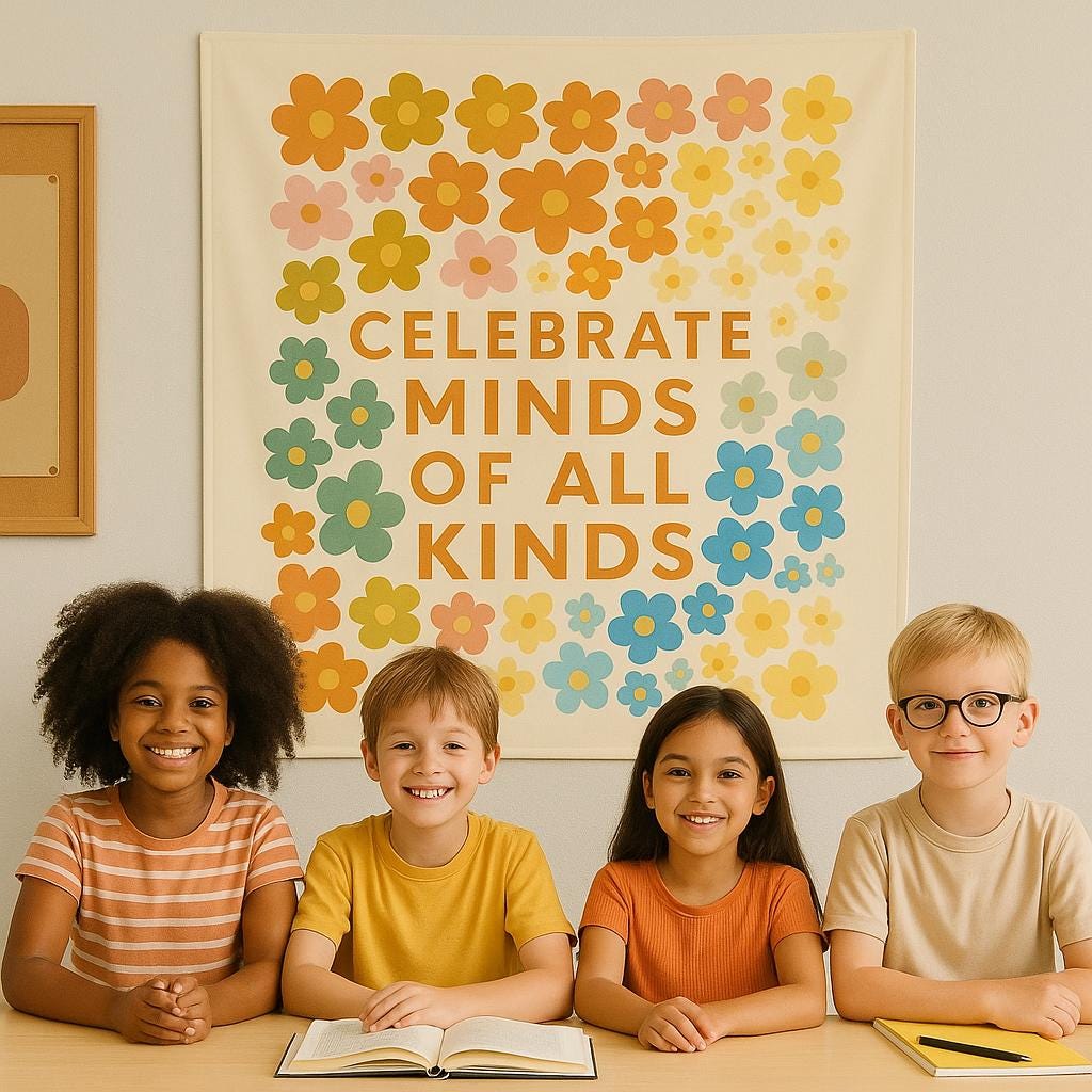 Celebrate Minds of All Kinds Tapestry | Inclusive Classroom Wall Decor | Neurodiversity Awareness Poster | Retro Teacher Office Banner