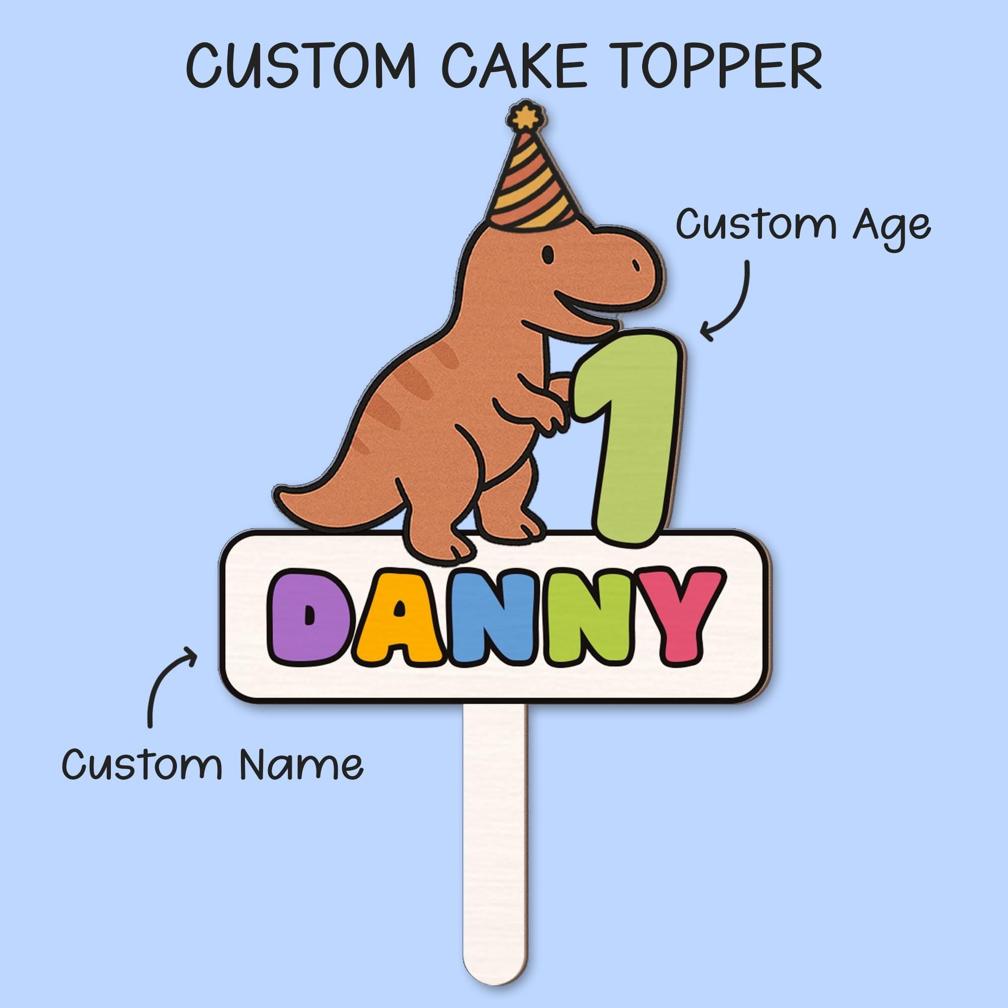 Personalized Dinosaur Cake Topper – Custom Name & Age Dinosaur Birthday Decor, Party Decoration for Kids