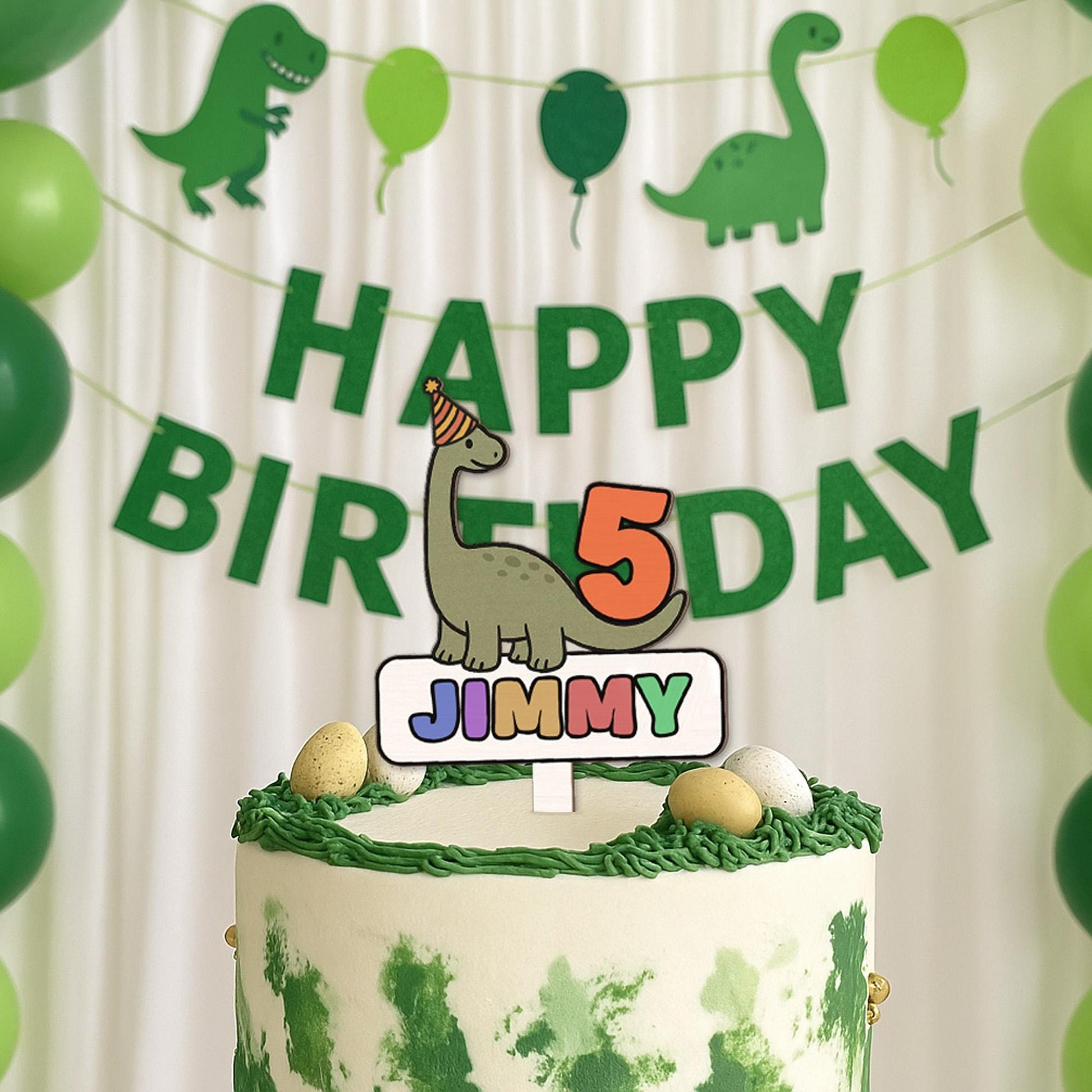 Personalized Dinosaur Cake Topper – Custom Name & Age Dinosaur Birthday Decor, Party Decoration for Kids