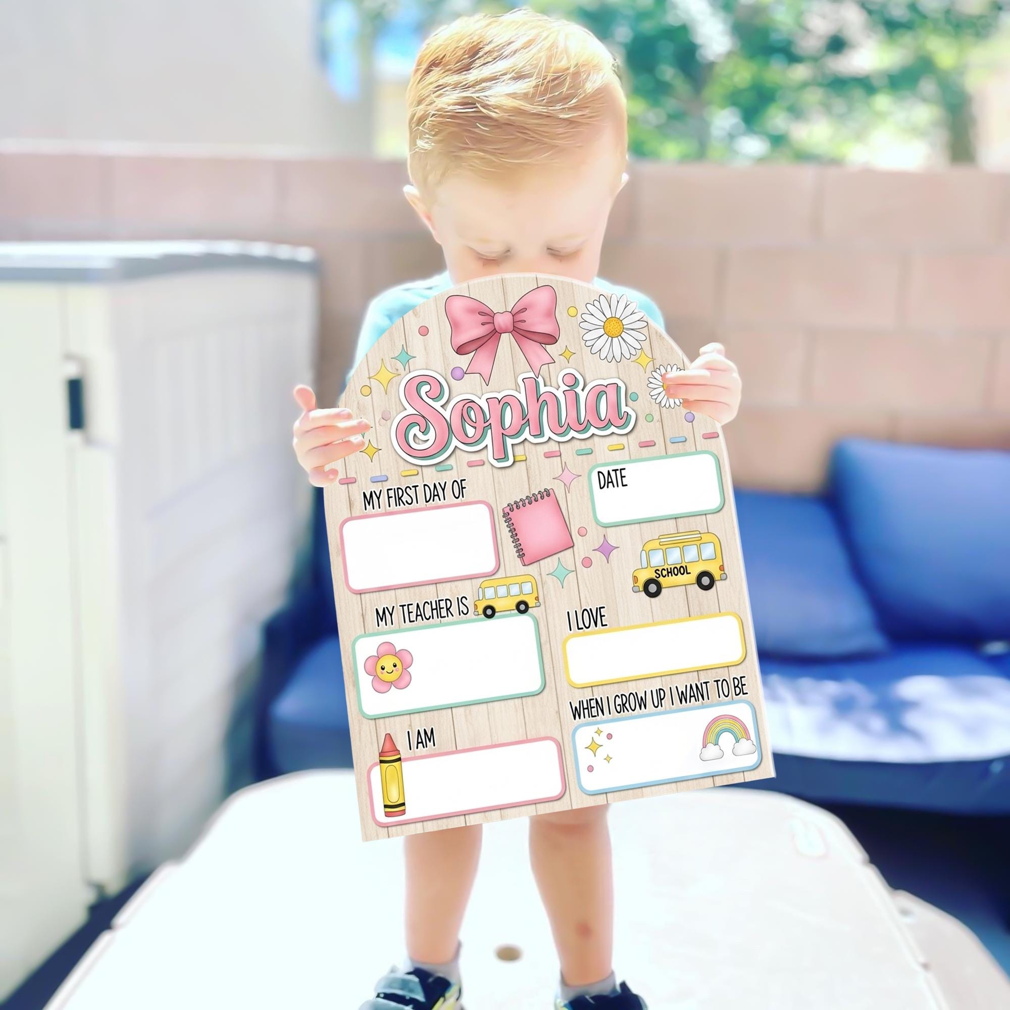 Custom First Day of School Sign, Personalized Name Milestone Board, Back to School Decor Flag