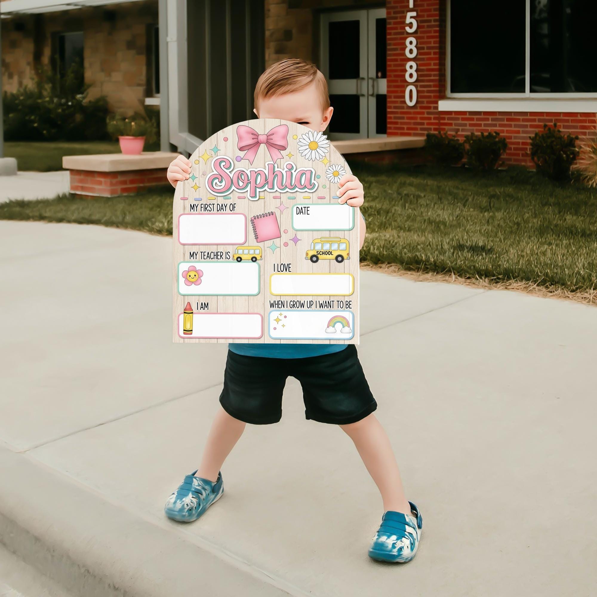 Custom First Day of School Sign, Personalized Name Milestone Board, Back to School Decor Flag