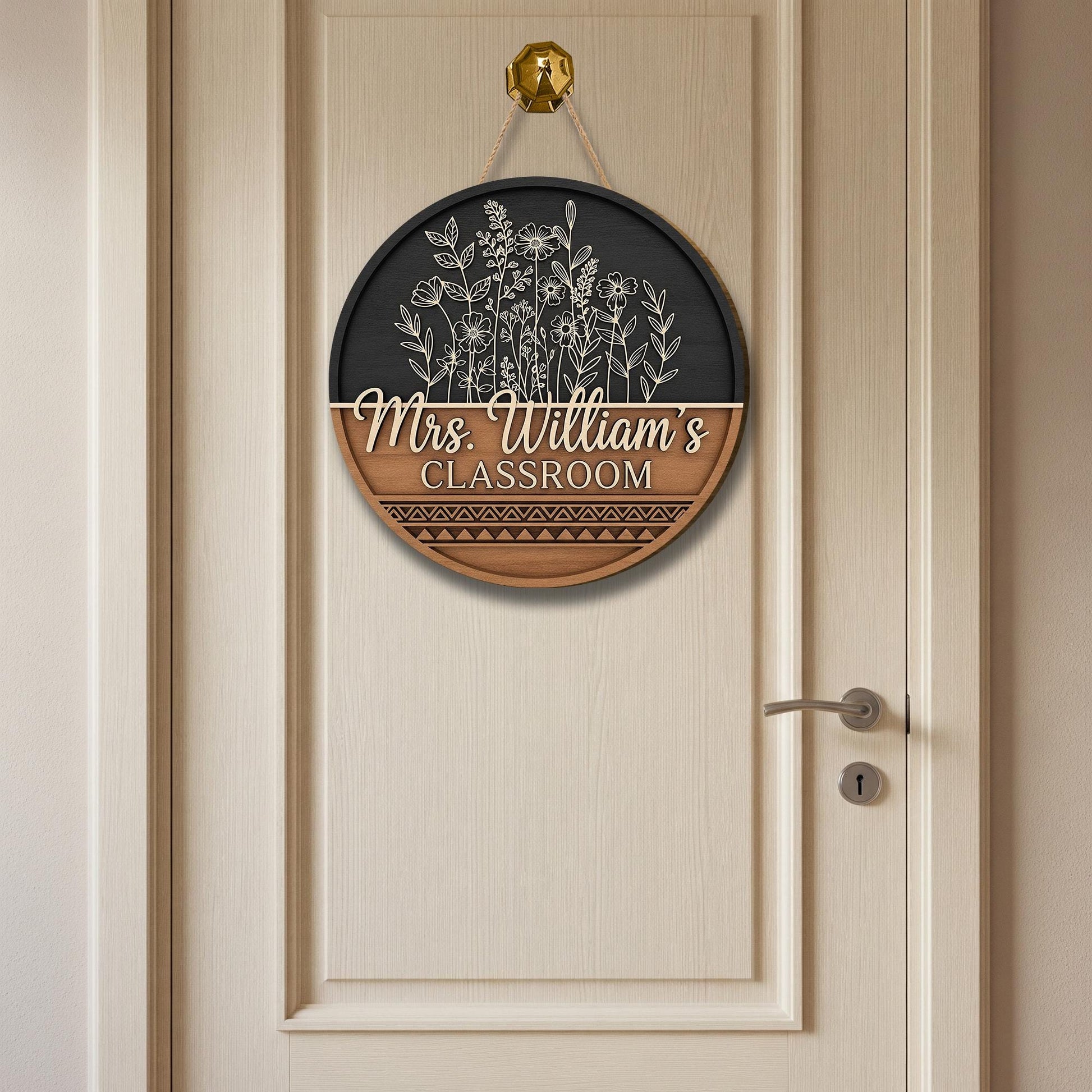 Personalized Teacher Classroom Sign, Teacher Wood Door Hanger, Floral Welcome Door Decor for Classroom