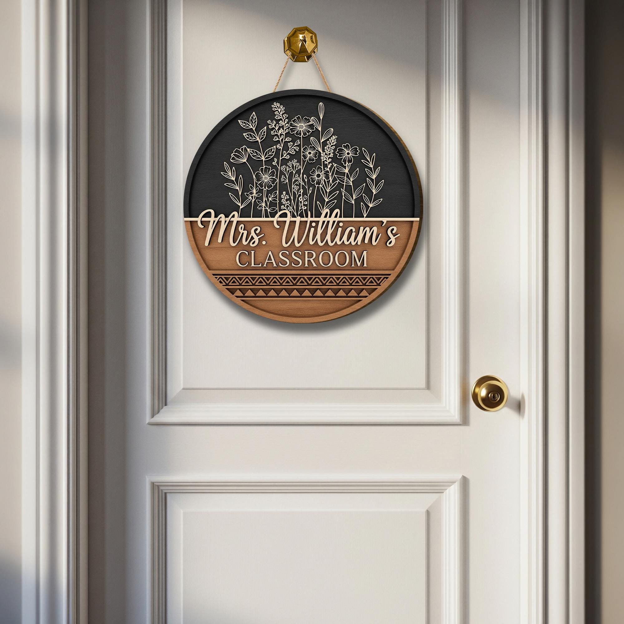 Personalized Teacher Classroom Sign, Teacher Wood Door Hanger, Floral Welcome Door Decor for Classroom
