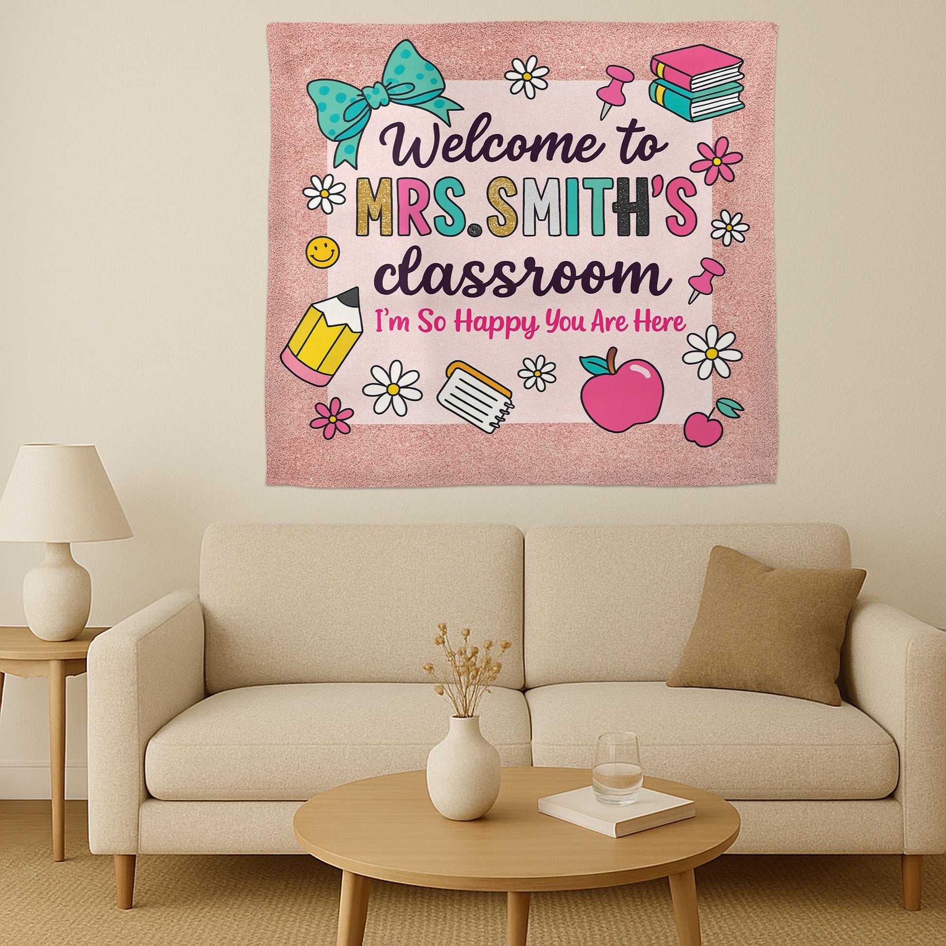 Personalized Teacher Classroom Sign – Welcome Banner for Teachers, Educators – Cute Back to School Wall Decor for Elementary Classroom