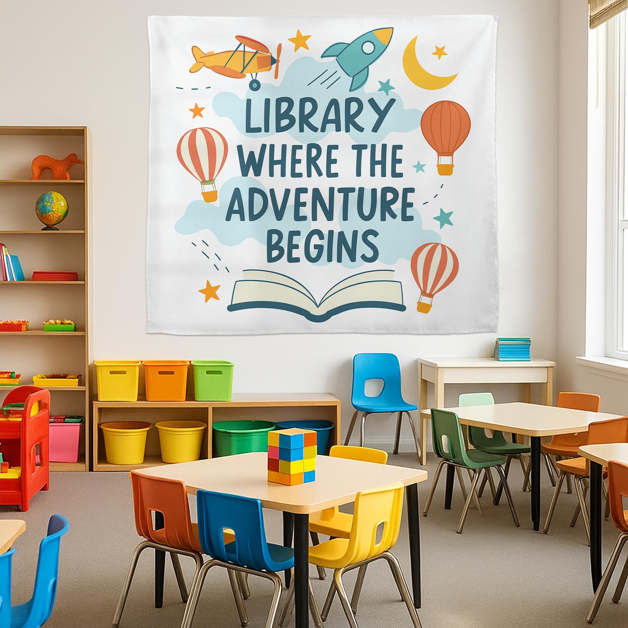 Library Wall Decor Banner – Where the Adventure Begins Sign – Reading Corner Poster for Classroom, School Library, or Book Nook