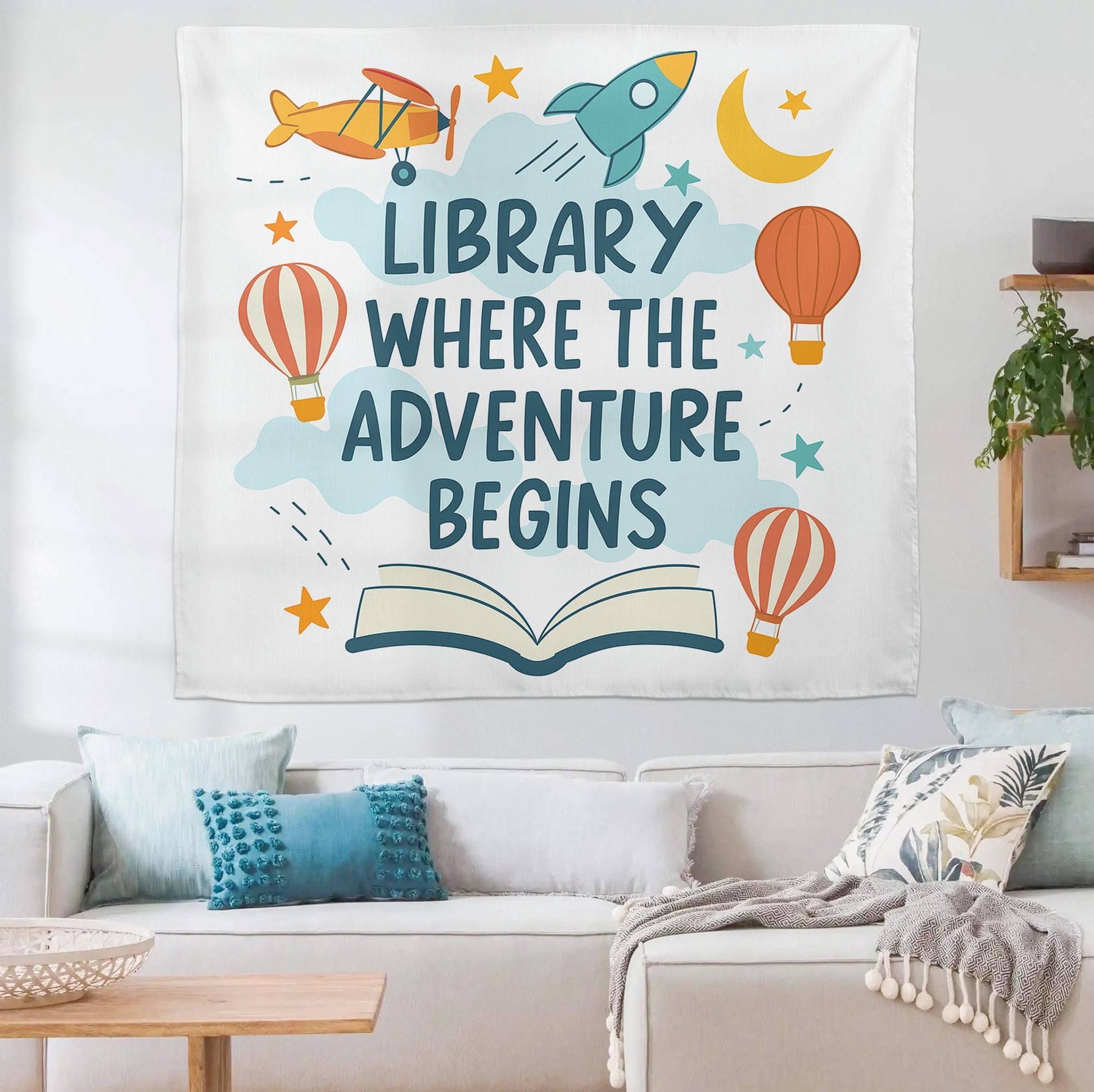 Library Wall Decor Banner – Where the Adventure Begins Sign – Reading Corner Poster for Classroom, School Library, or Book Nook