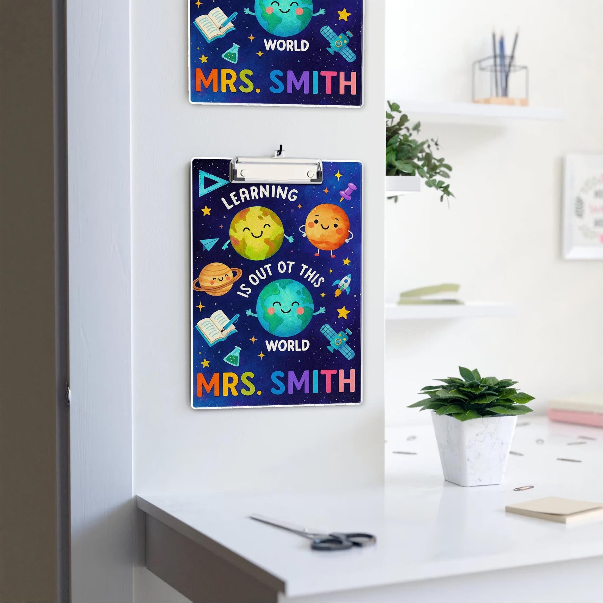 Personalized Space Theme Teacher Clipboard – Learning Is Out of This World – Custom Name Back to School Gift for Teachers, School Supplies