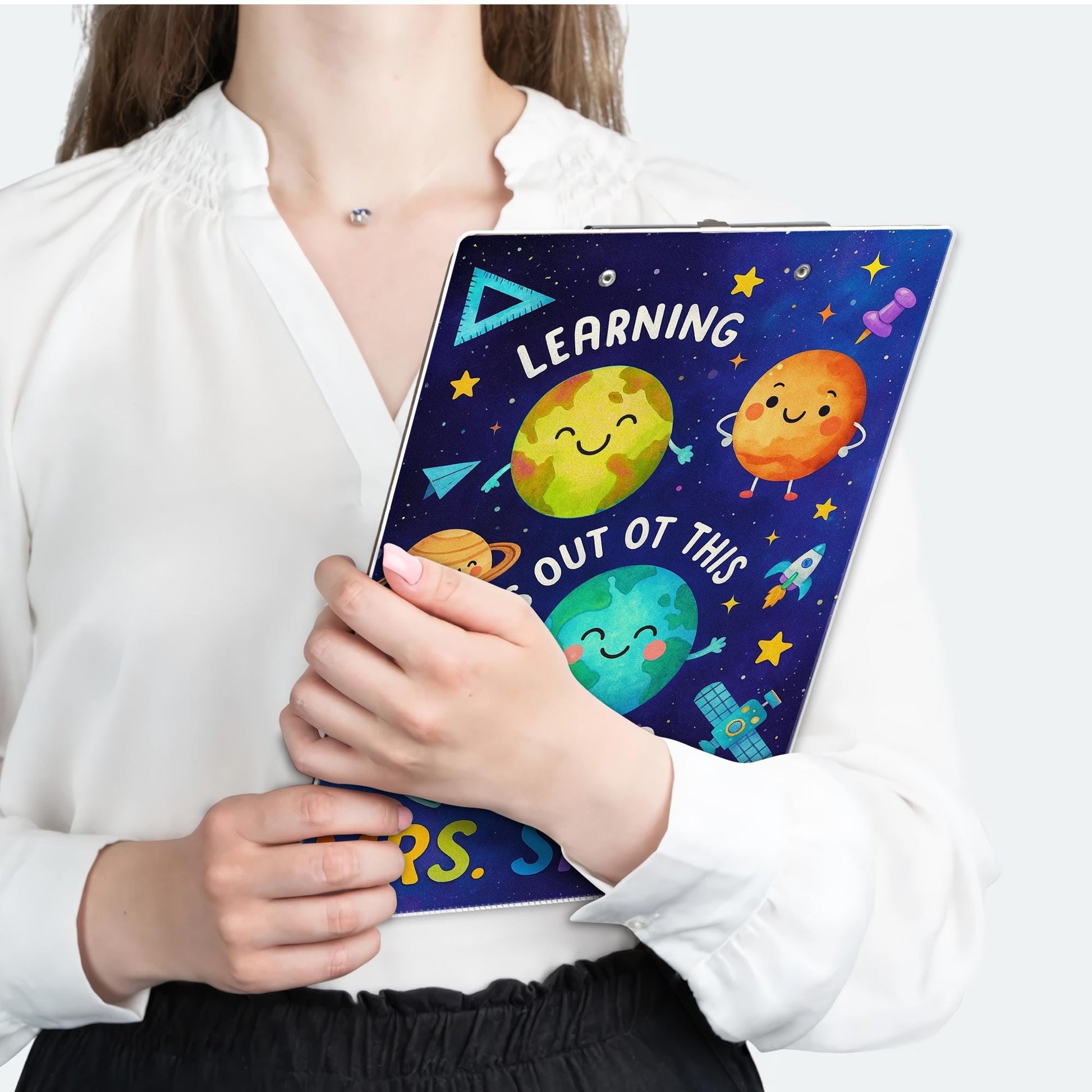 Personalized Space Theme Teacher Clipboard – Learning Is Out of This World – Custom Name Back to School Gift for Teachers, School Supplies