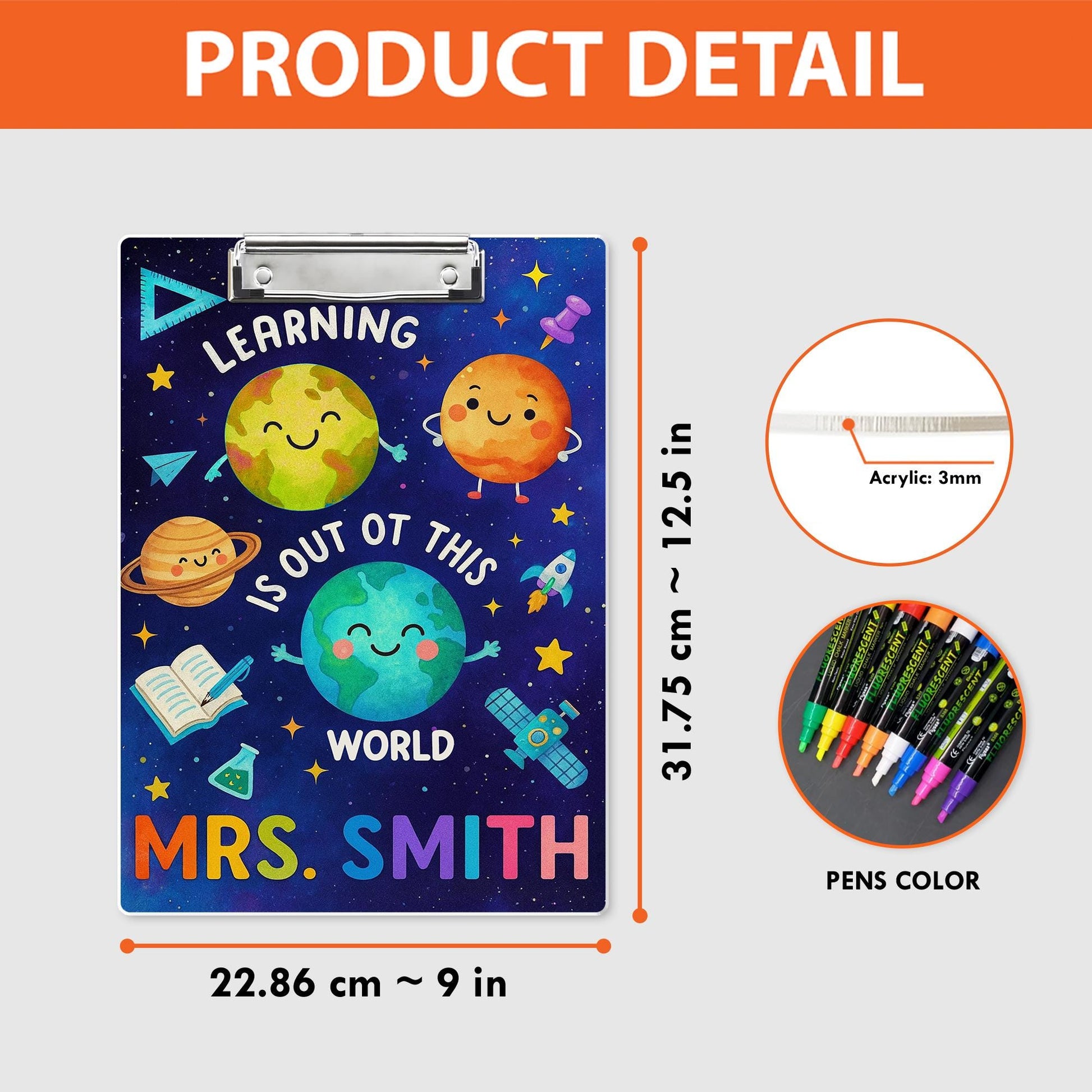 Personalized Space Theme Teacher Clipboard – Learning Is Out of This World – Custom Name Back to School Gift for Teachers, School Supplies