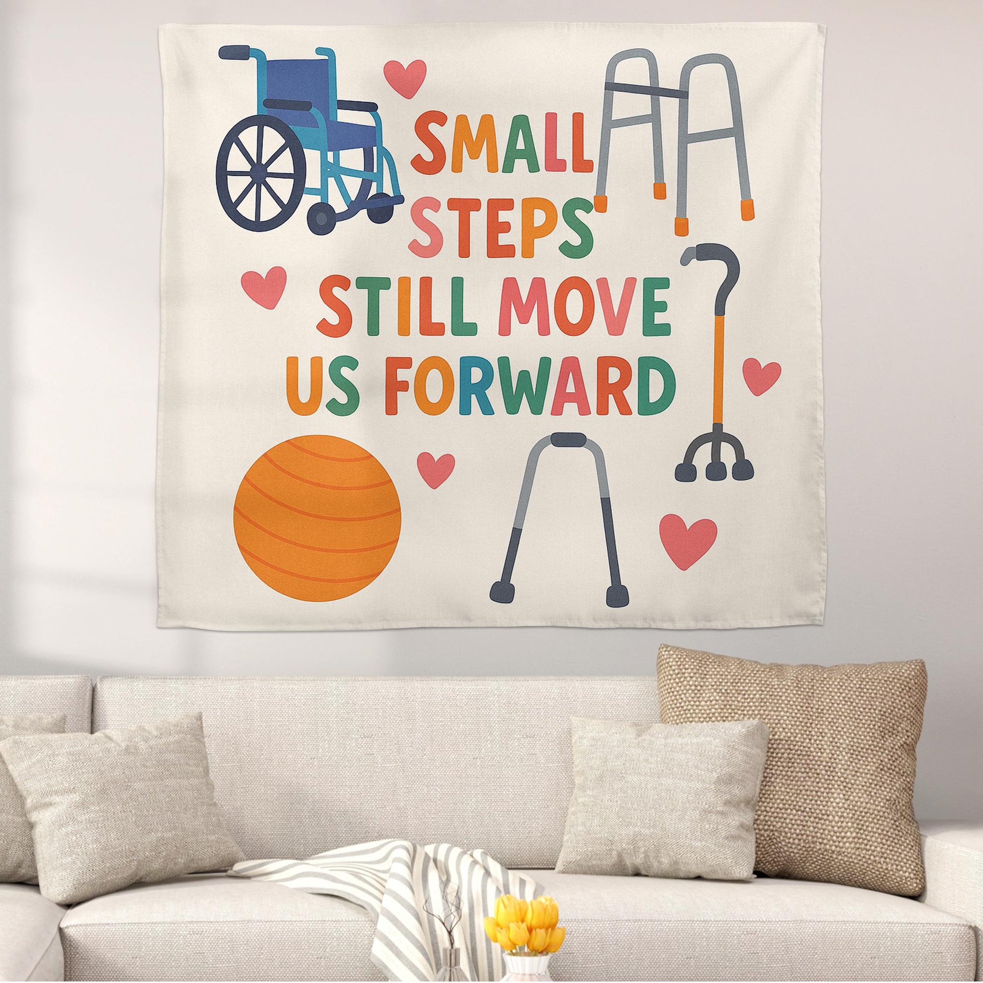 Physical Therapy Tapestry, PT Office Wall Art, Small Steps Motivational Decor, Rehab Clinic Poster, Therapist Gift Idea, Motivational Decor