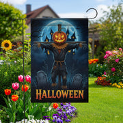 Spooky Scarecrow Halloween Garden Flag - Jack O Lantern Yard Decor - Full Moon Outdoor Banner - Haunted House Autumn Decoration