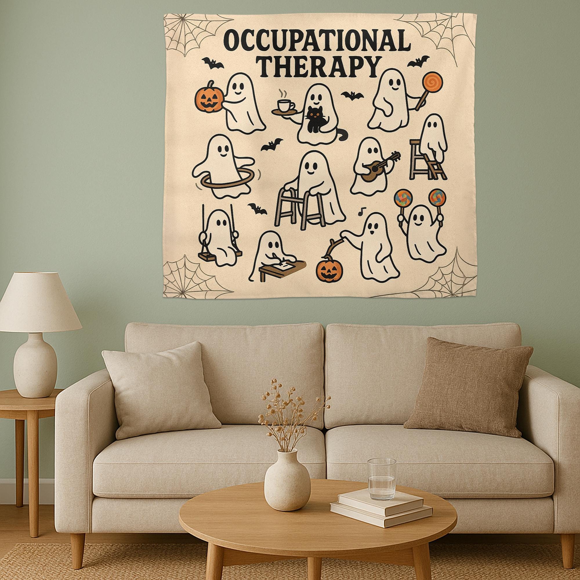 Halloween Occupational Therapy Tapestry, Ghost OT Wall Art, Funny Therapist Decor, Spooky Office Sign, OT Fall Decoration