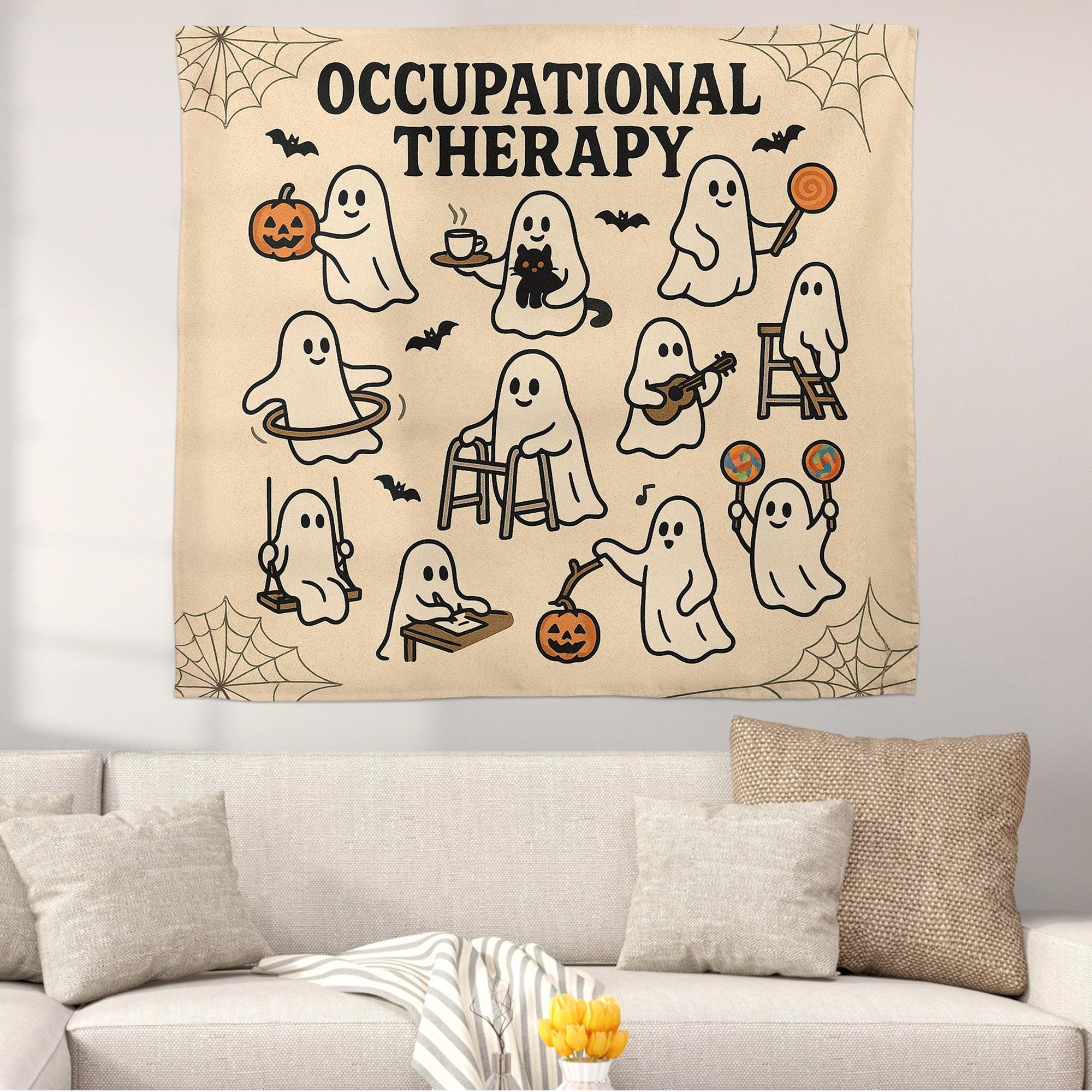 Halloween Occupational Therapy Tapestry, Ghost OT Wall Art, Funny Therapist Decor, Spooky Office Sign, OT Fall Decoration
