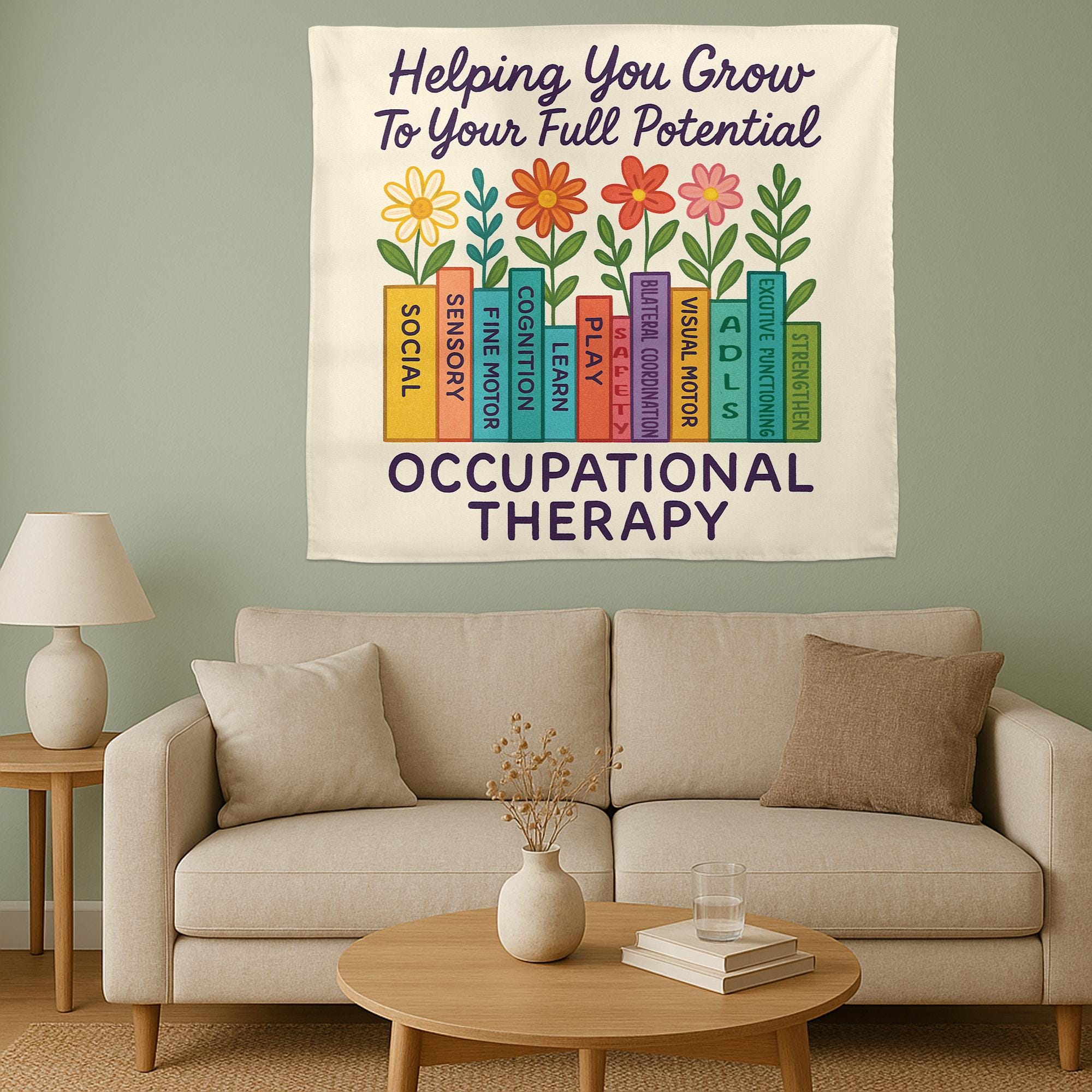 Occupational Therapy Tapestry, Floral Book Wall Art, OT Office Decor, Motivational Therapist Poster, Pediatric OT Gift, Office Decoration