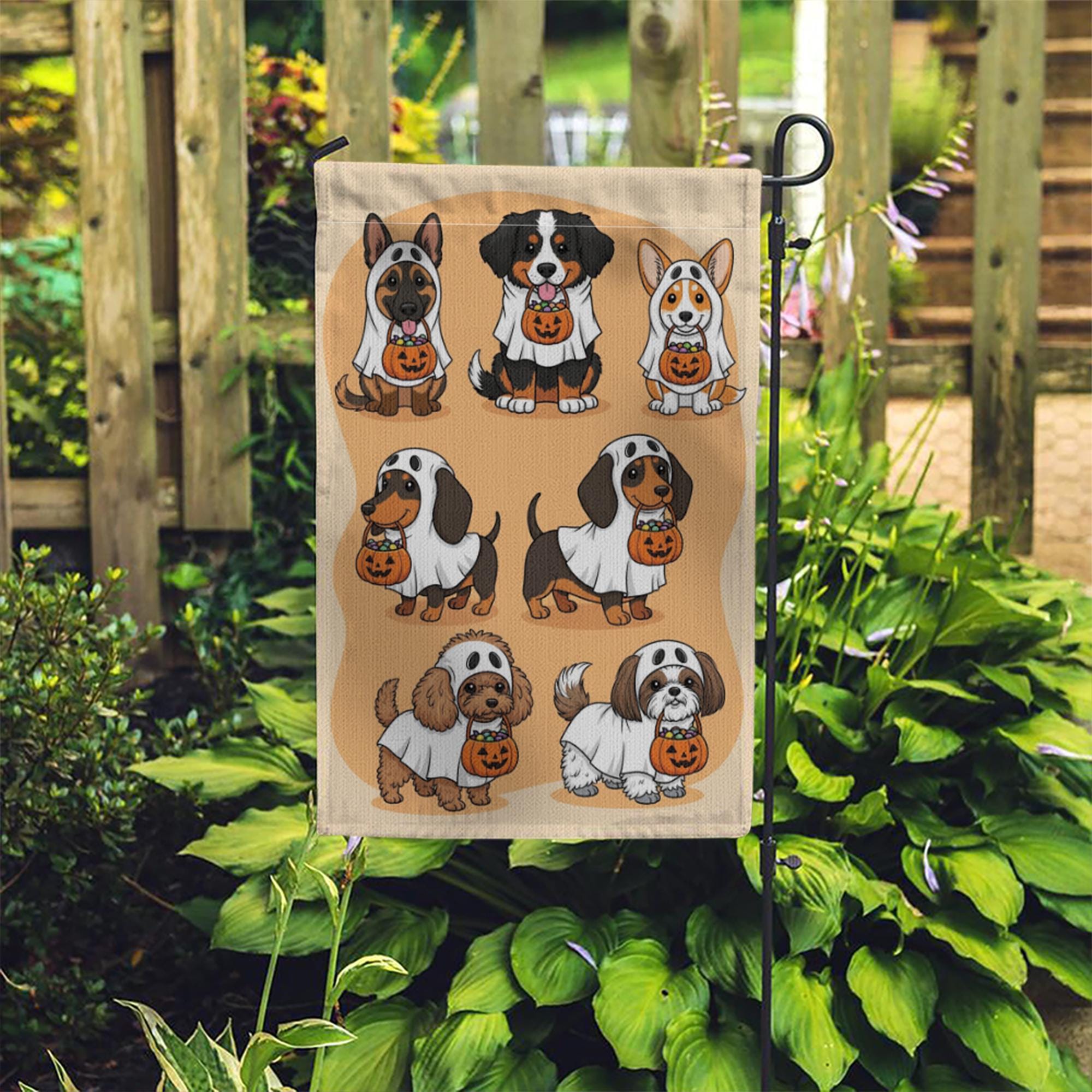 Halloween Dog Garden Flag - Trick or Treat Puppy Yard Sign - Cute Ghost Dog Outdoor Decor - Fall Pet Lover Decoration