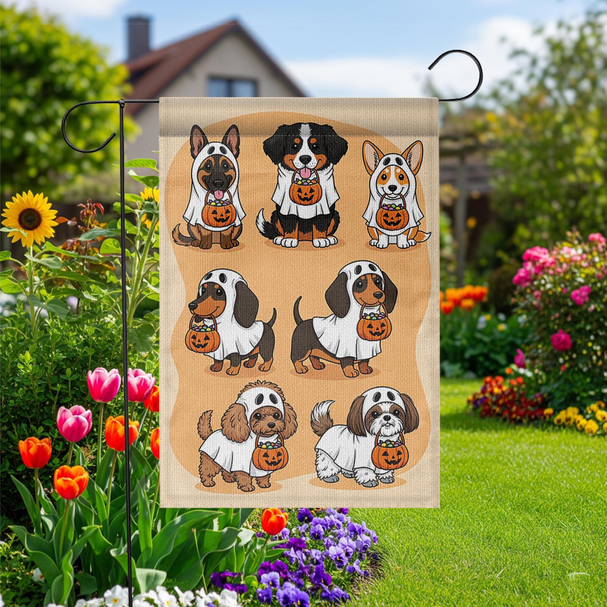 Halloween Dog Garden Flag - Trick or Treat Puppy Yard Sign - Cute Ghost Dog Outdoor Decor - Fall Pet Lover Decoration