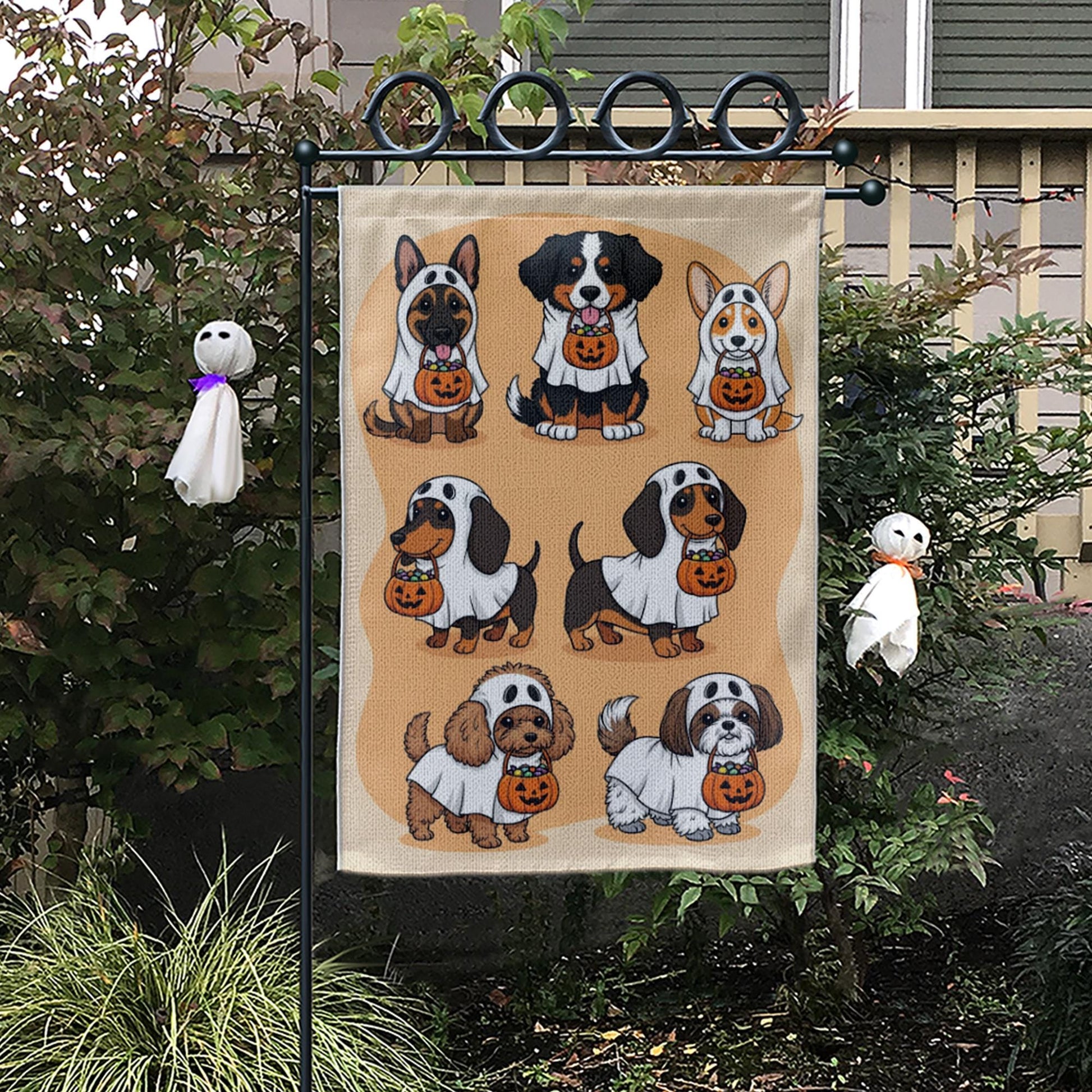 Halloween Dog Garden Flag - Trick or Treat Puppy Yard Sign - Cute Ghost Dog Outdoor Decor - Fall Pet Lover Decoration