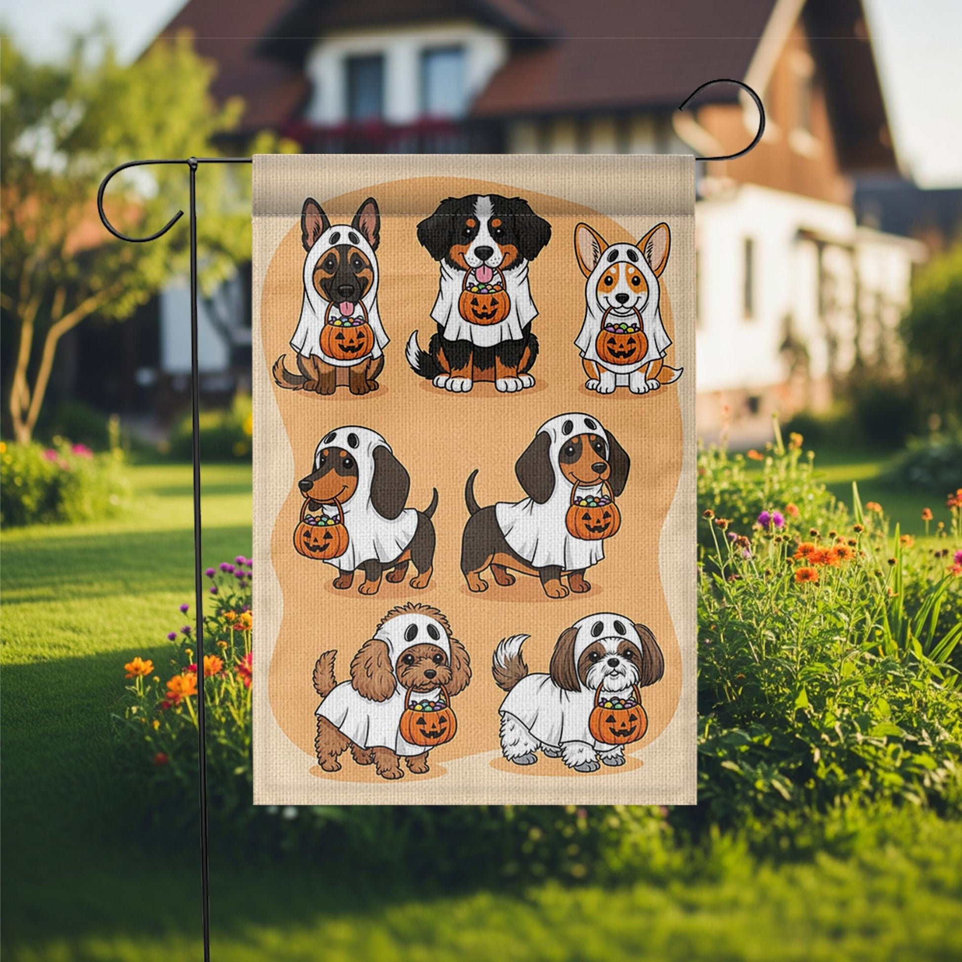 Halloween Dog Garden Flag - Trick or Treat Puppy Yard Sign - Cute Ghost Dog Outdoor Decor - Fall Pet Lover Decoration