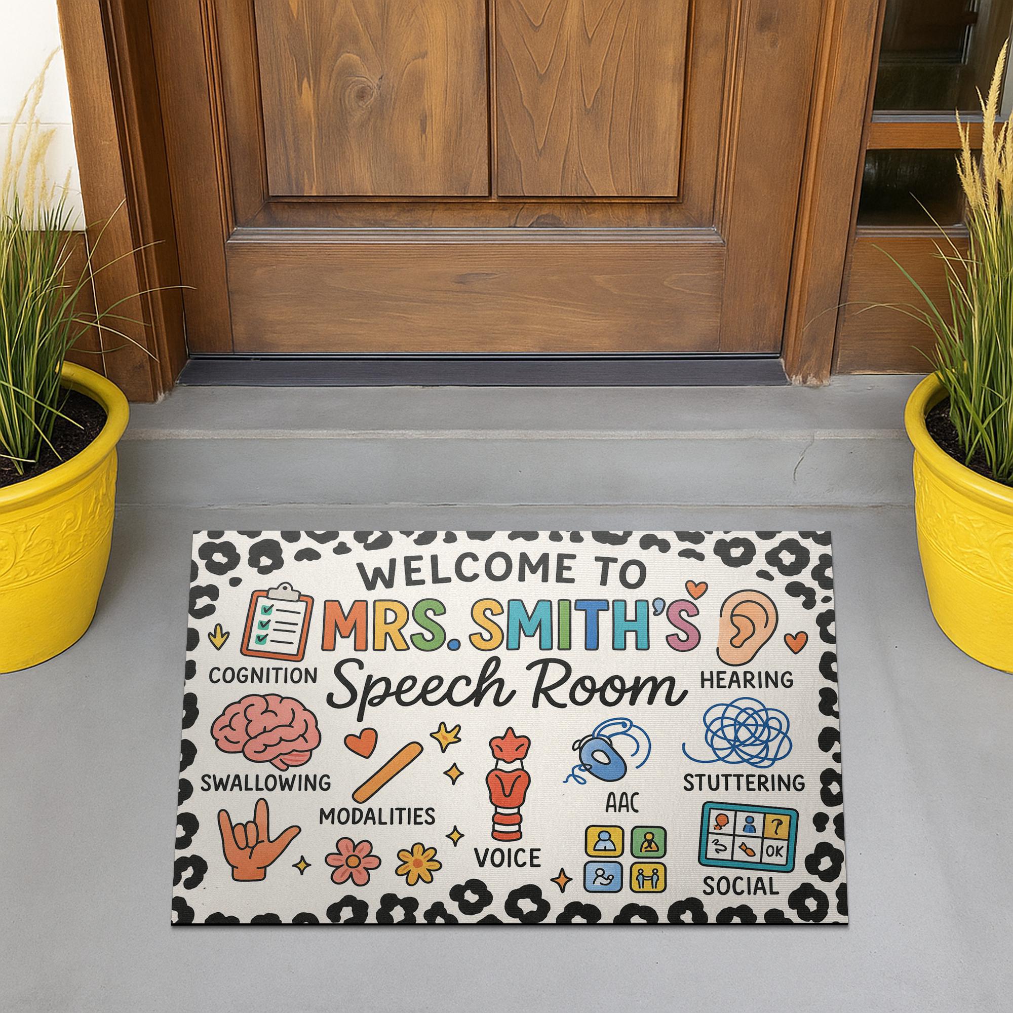 Personalized Speech Room Doormat, SLP Office Decor, Custom Name Therapy Mat, Speech Pathologist Welcome Rug, SLP Gift Idea